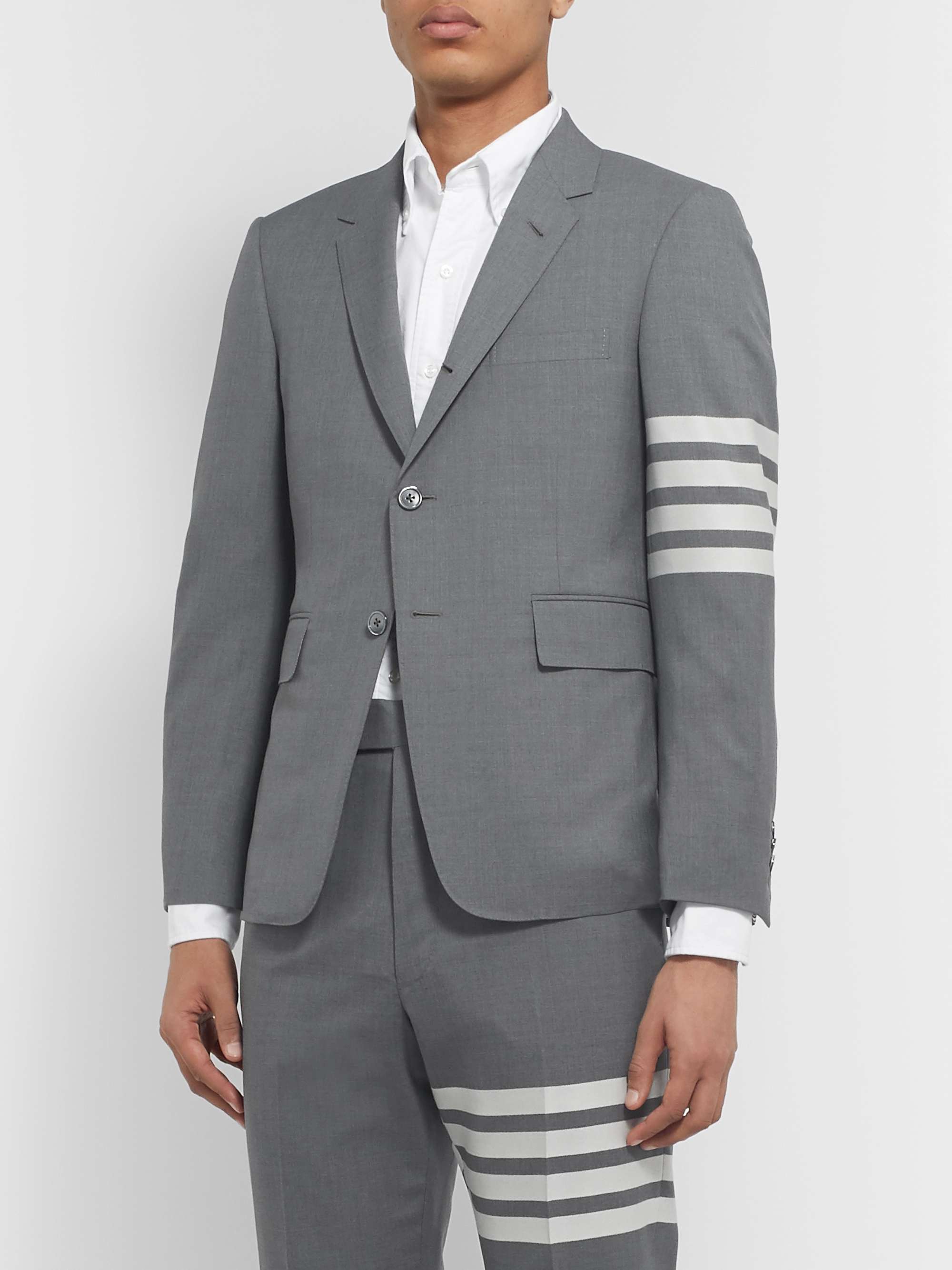 THOM BROWNE Grey Slim-Fit Striped Wool Suit Jacket
