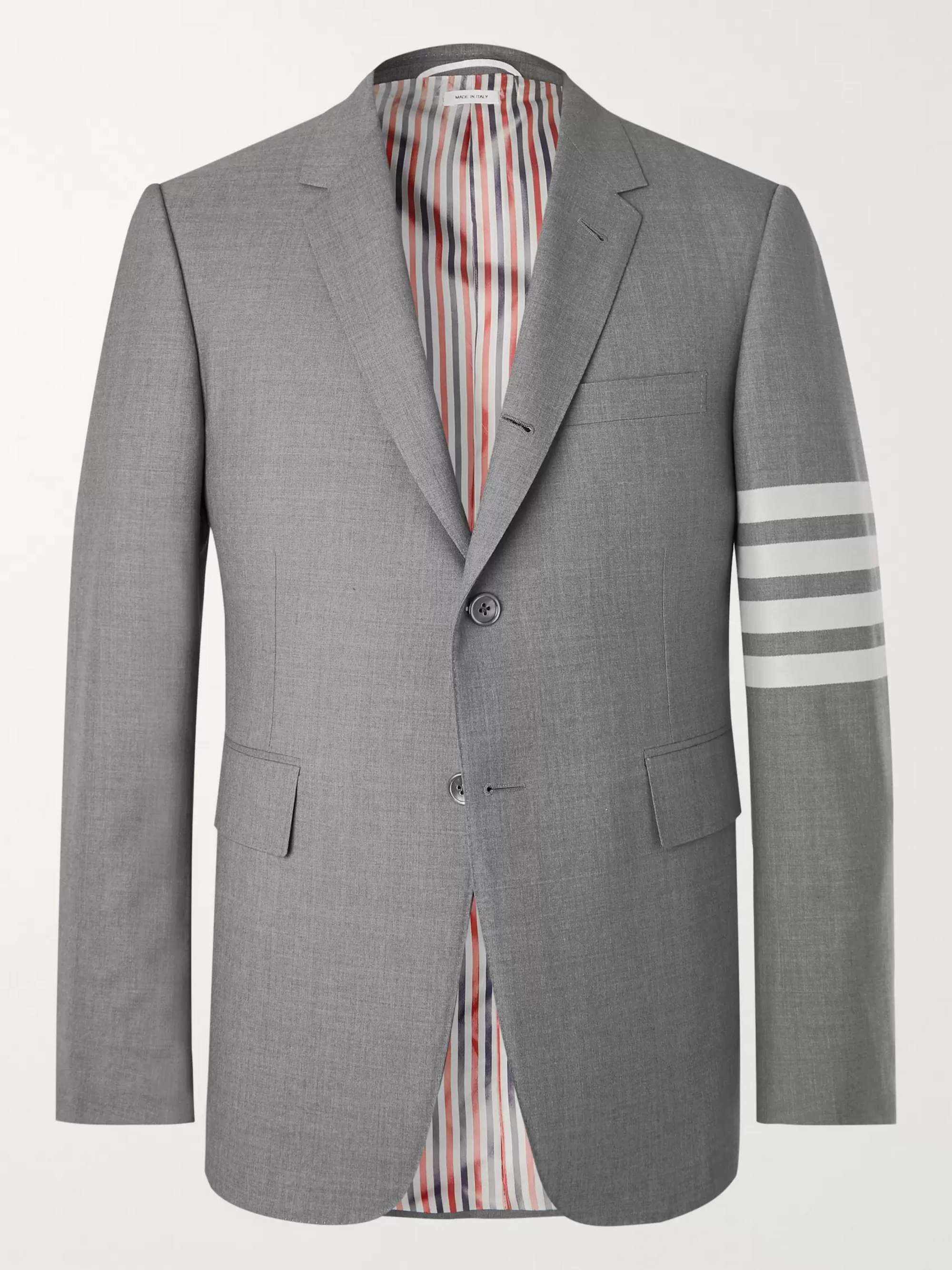 THOM BROWNE Grey Slim-Fit Striped Wool Suit Jacket