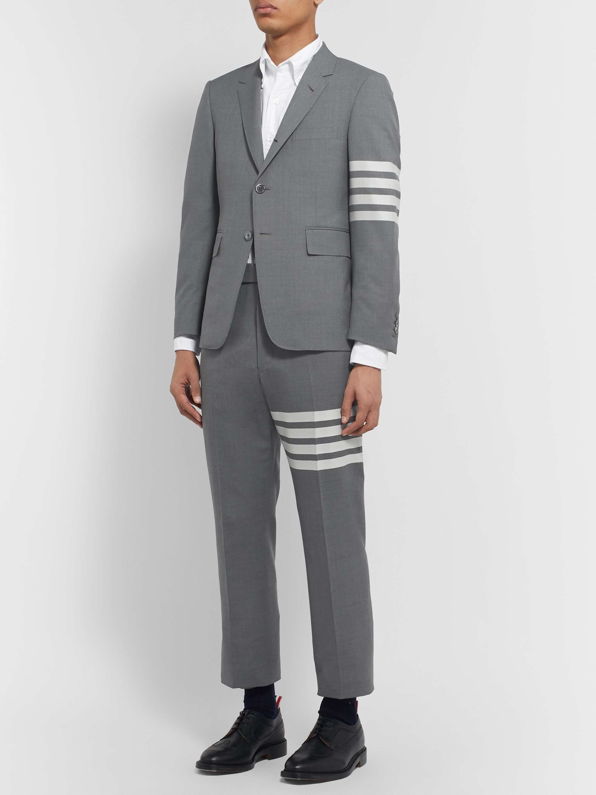 THOM BROWNE Grey Slim-Fit Striped Wool Suit Jacket