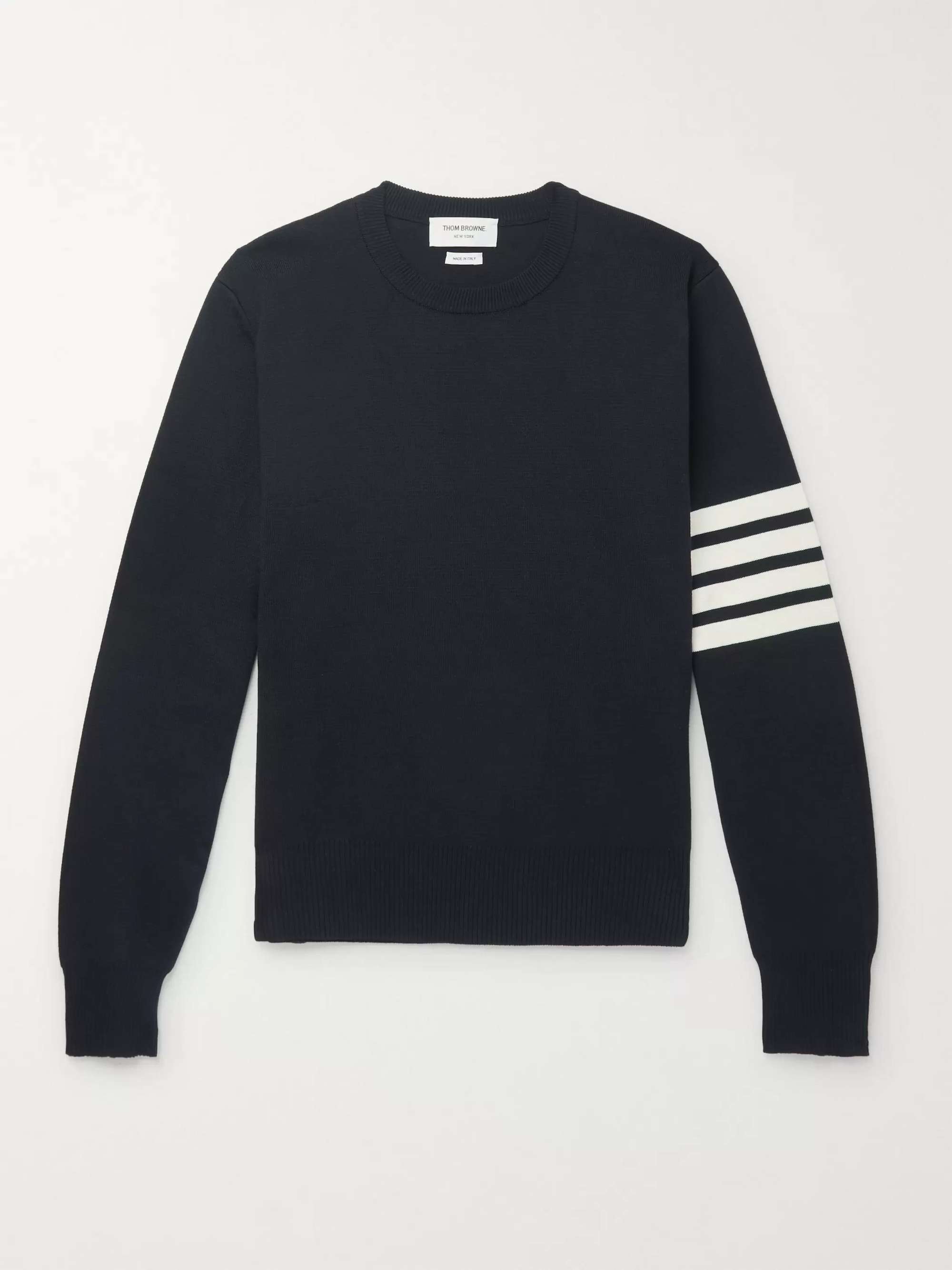 THOM BROWNE Striped Grosgrain-Trimmed Cotton Sweater for Men | MR PORTER