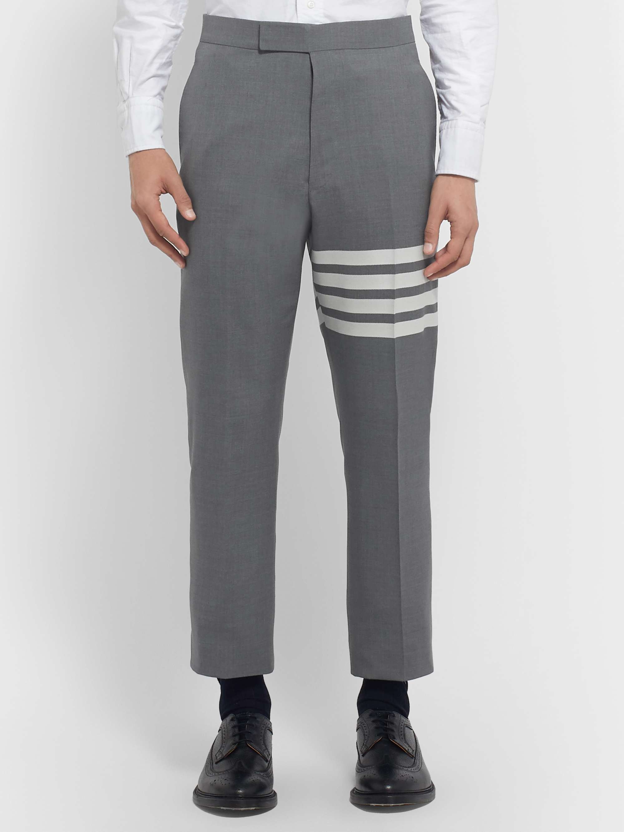 THOM BROWNE Slim-Fit Tapered Striped Wool Suit Trousers