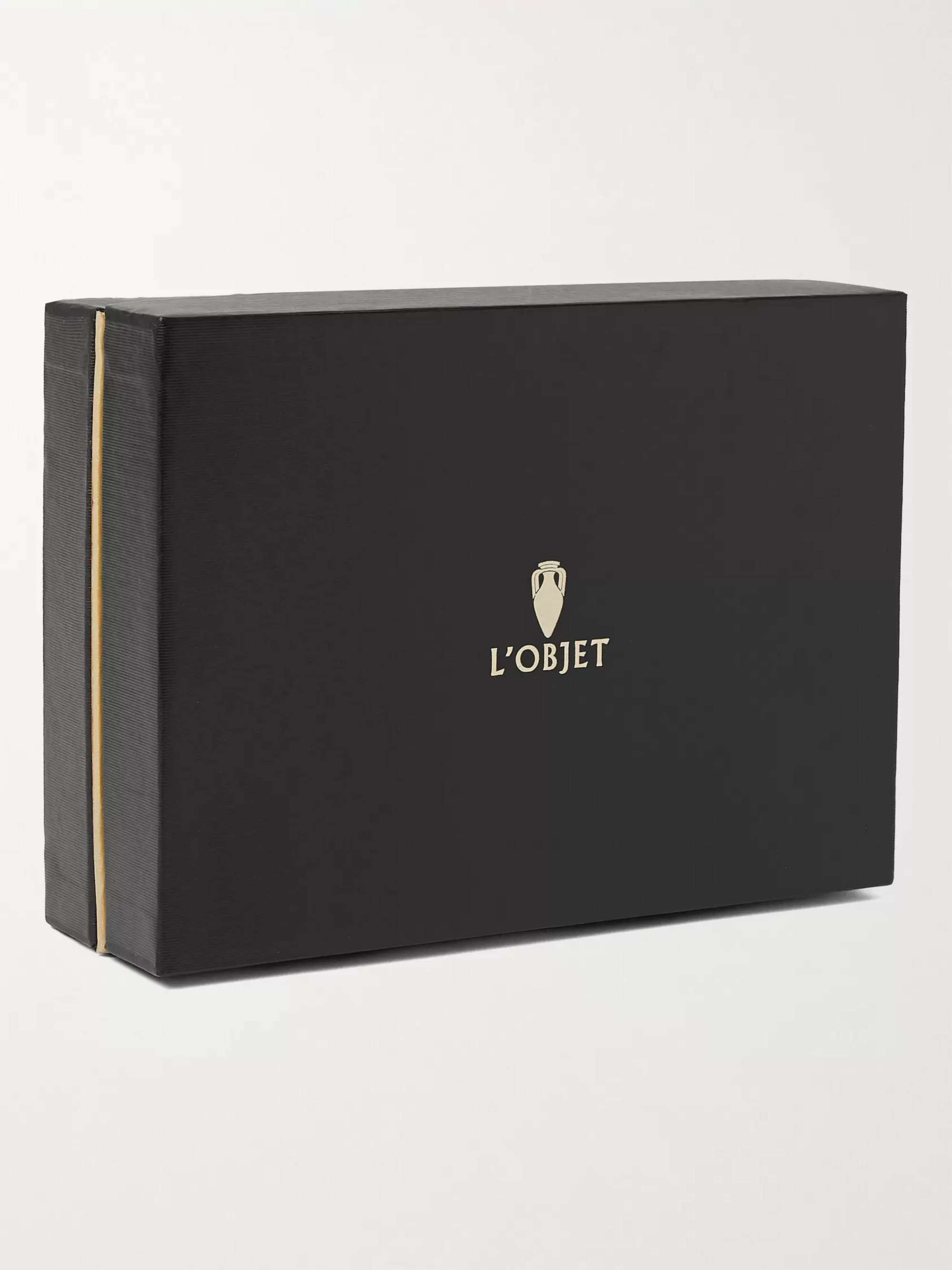 L'OBJET Crocodile-Effect Gold-Plated Porcelain Box with Two Decks of Playing Cards