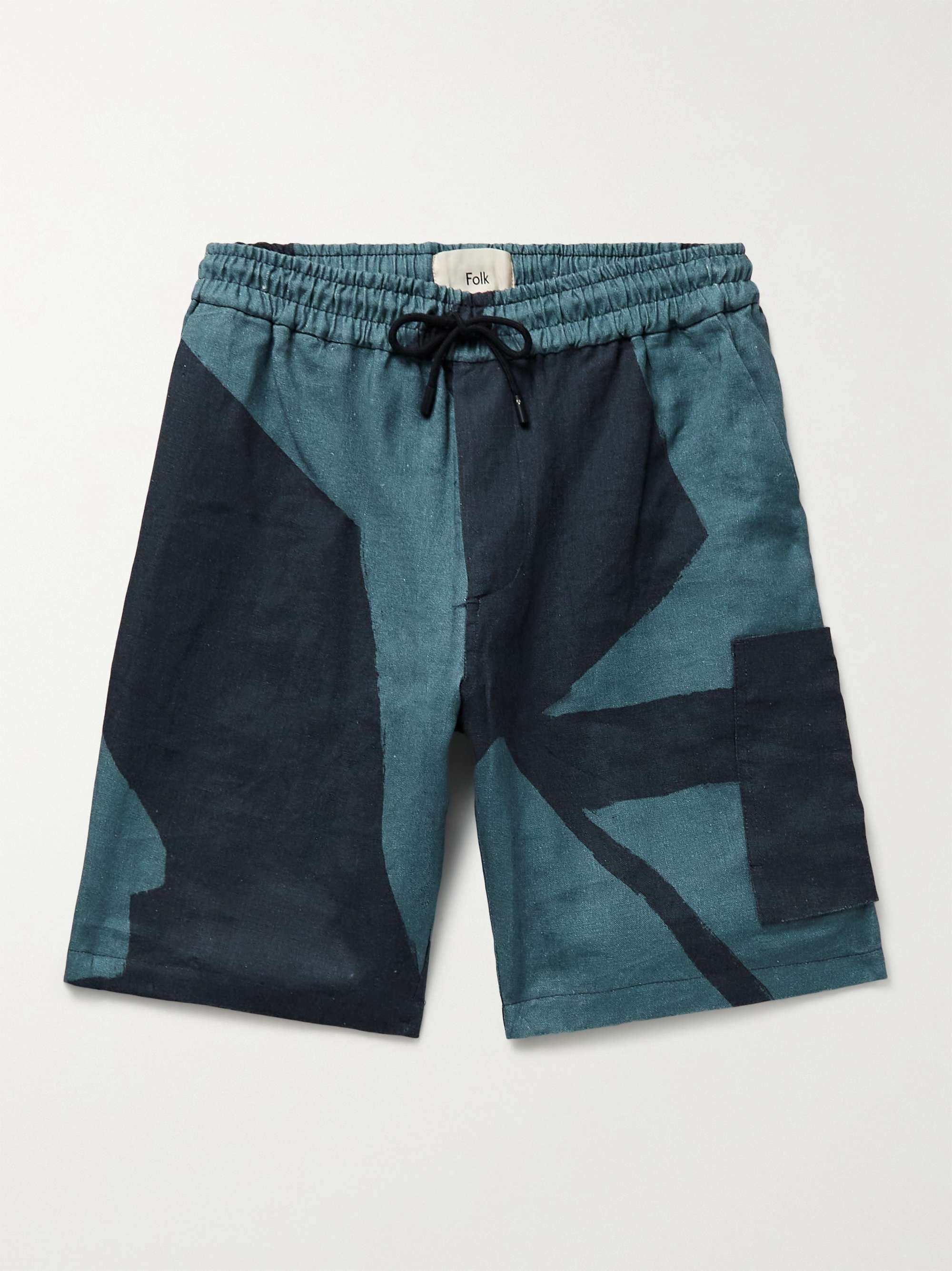 FOLK Assembly Printed Linen Drawstring Cargo Shorts