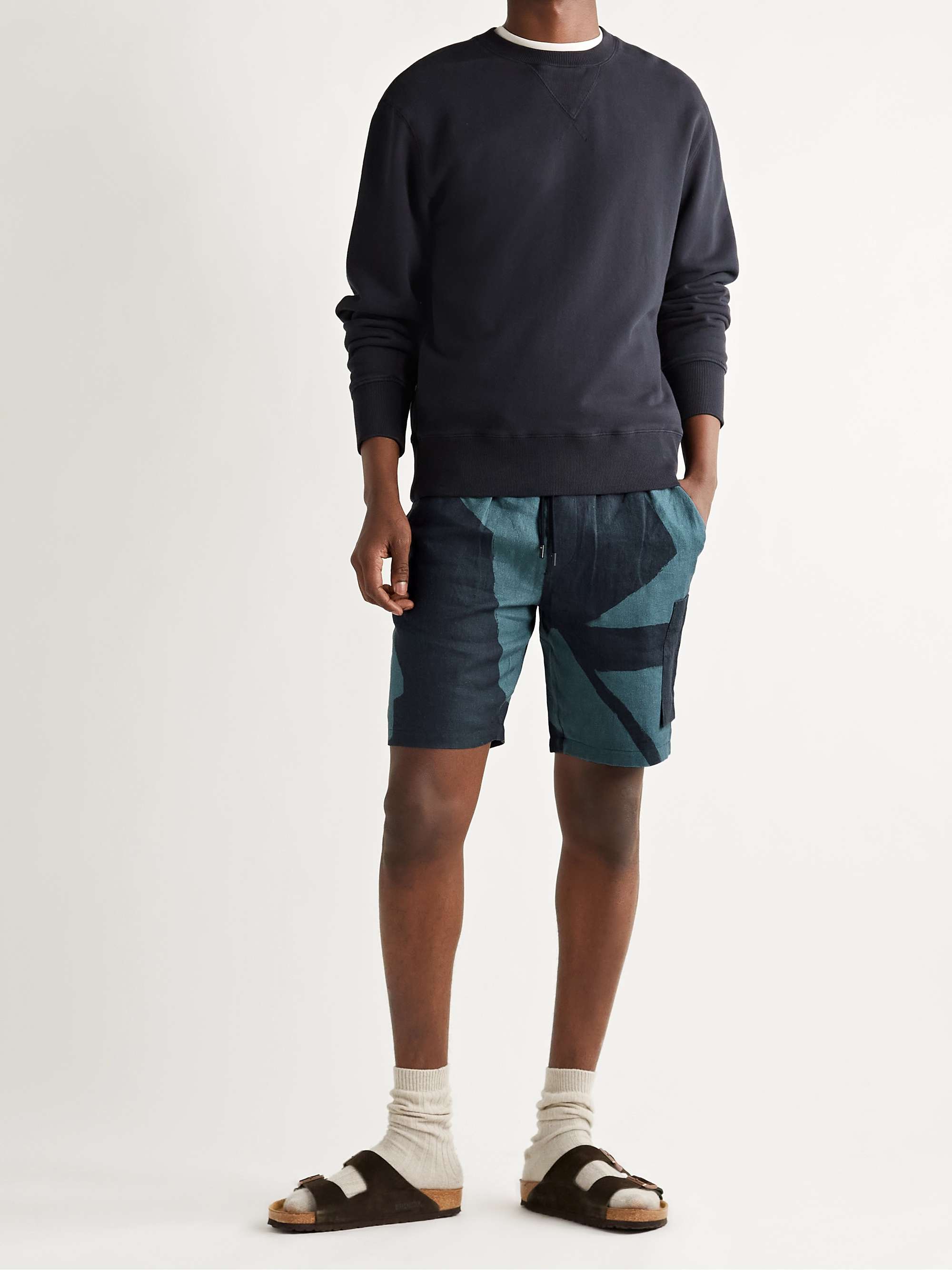 FOLK Assembly Printed Linen Drawstring Cargo Shorts