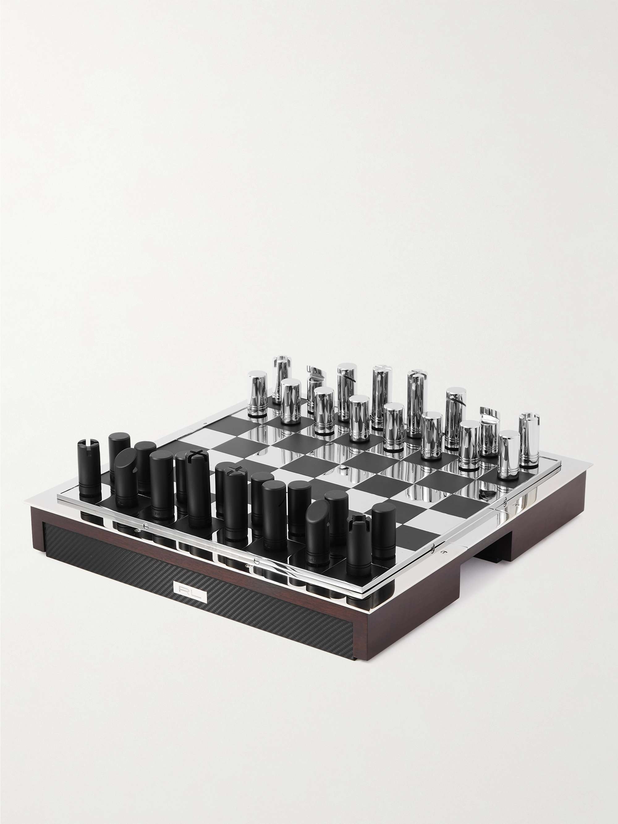 RALPH LAUREN HOME Sutton Walnut, Carbon Fibre and Nickel Chess Set