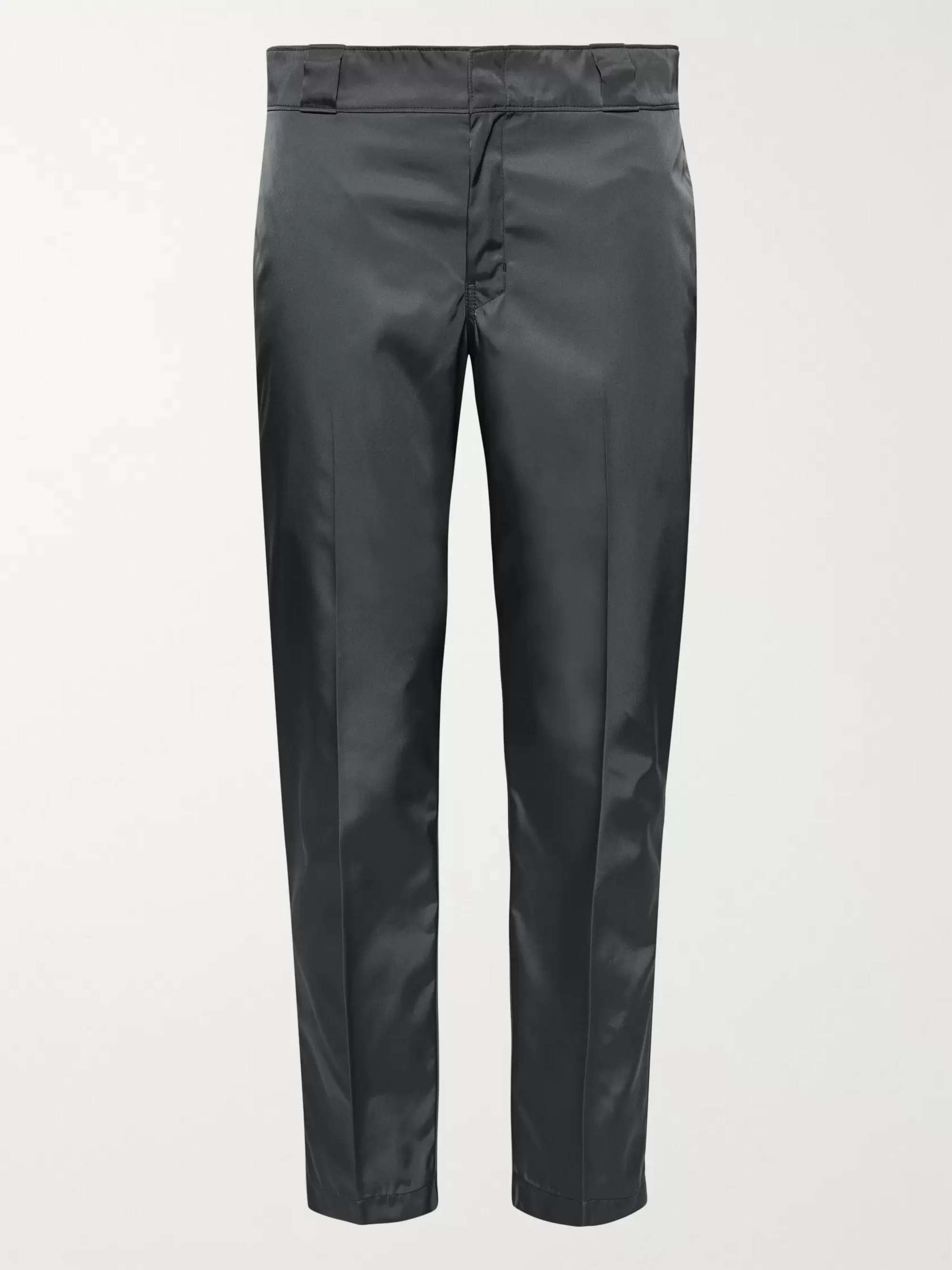 Grey Slim-Fit Cropped Logo-Appliquéd Nylon-Gabardine Trousers