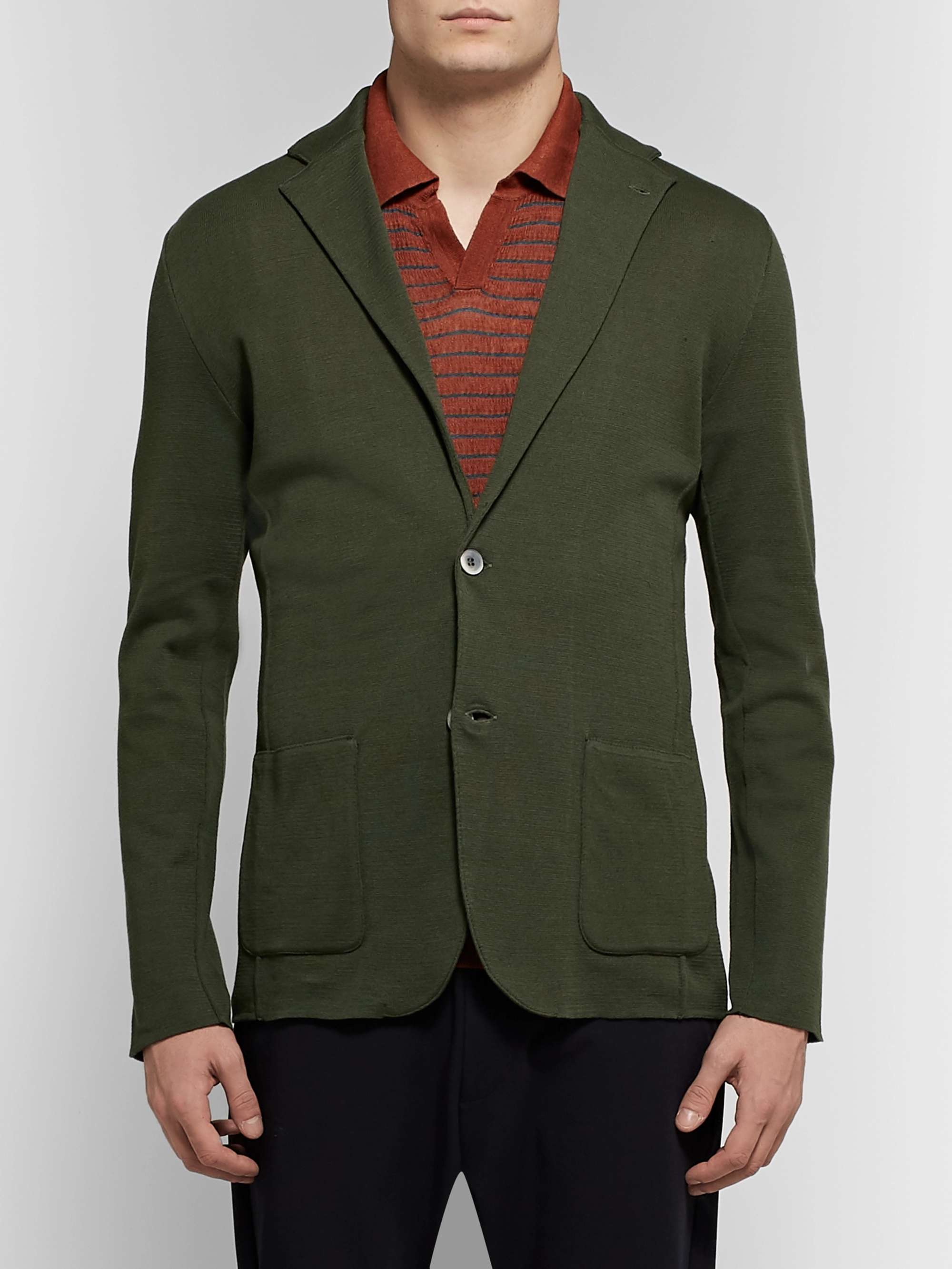 LARDINI Brown Slim-Fit Unstructured Cotton Blazer