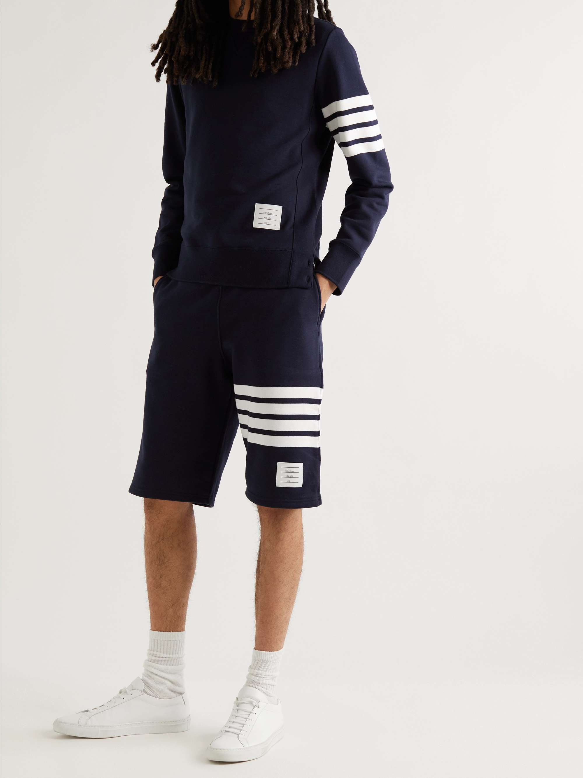 THOM BROWNE Slim-Fit Striped Loopback Cotton-Jersey Sweatshirt