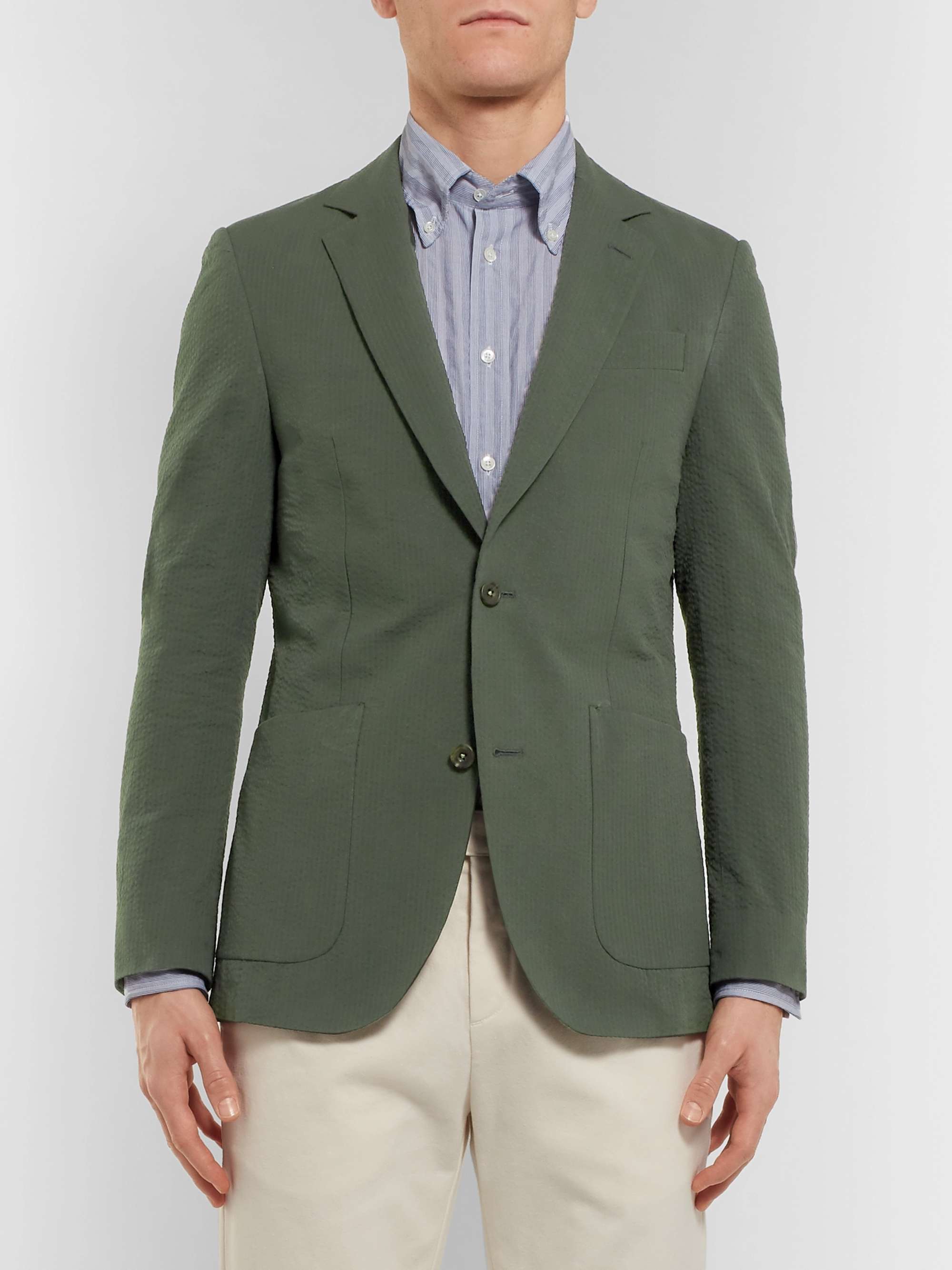 RICHARD JAMES Forest-Green Unstructured Cotton-Seersucker Blazer