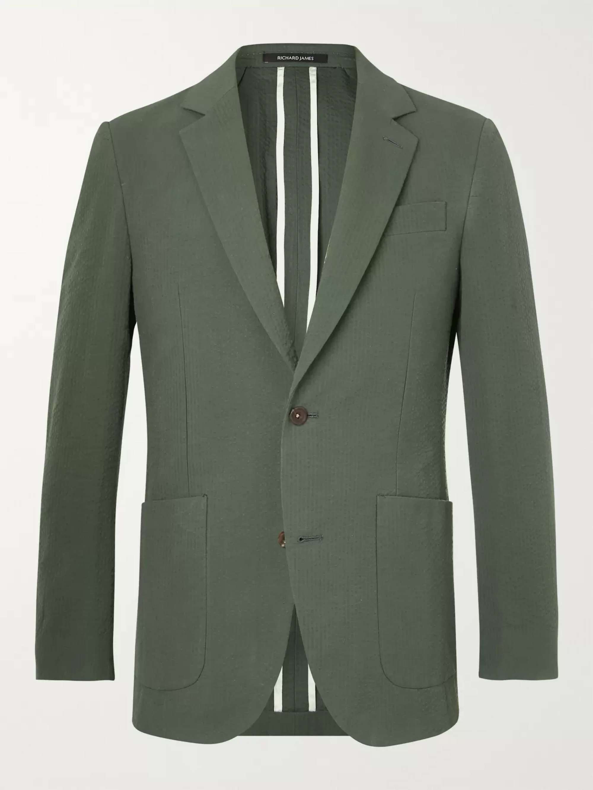 RICHARD JAMES Forest-Green Unstructured Cotton-Seersucker Blazer