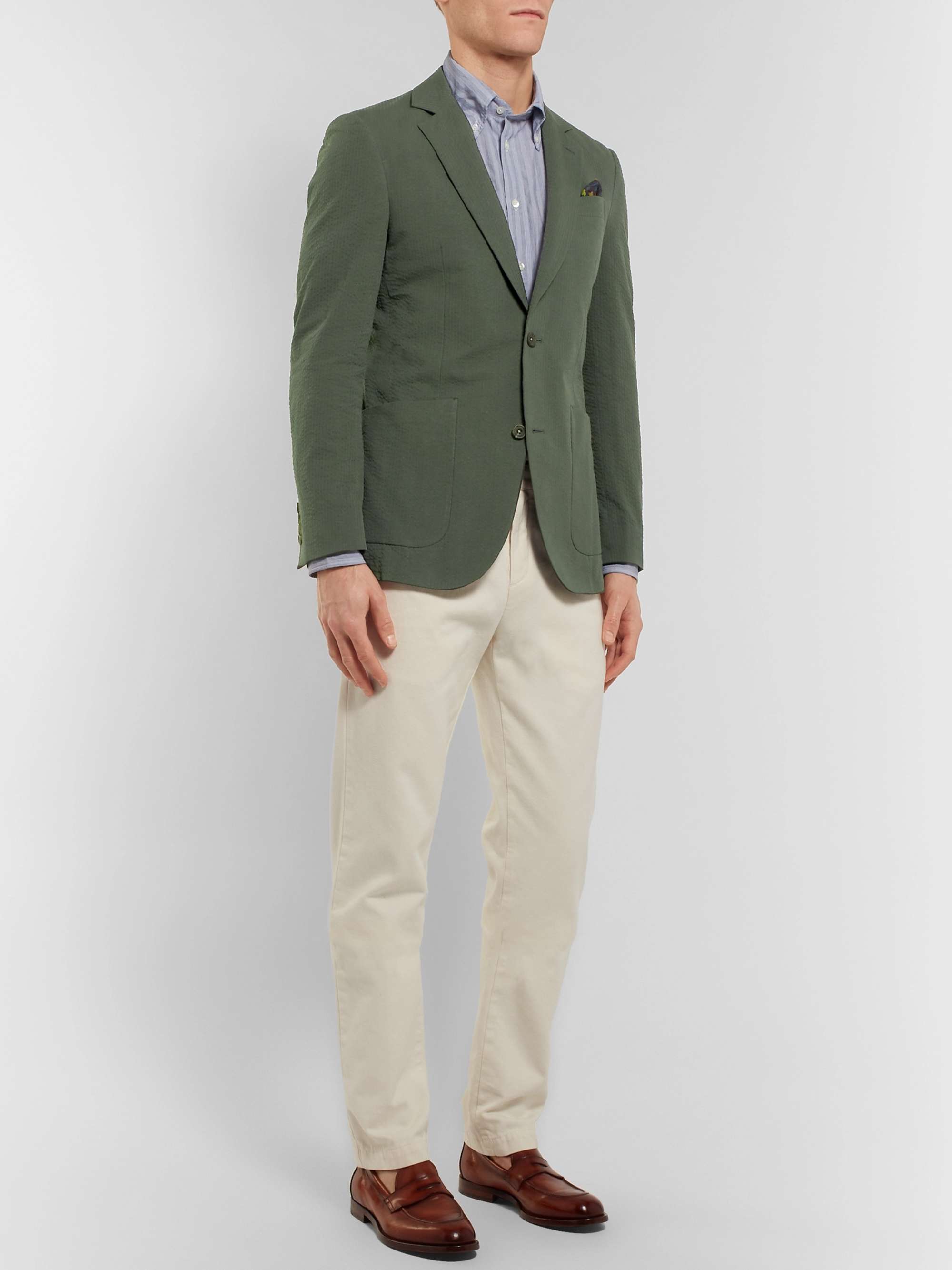 RICHARD JAMES Forest-Green Unstructured Cotton-Seersucker Blazer