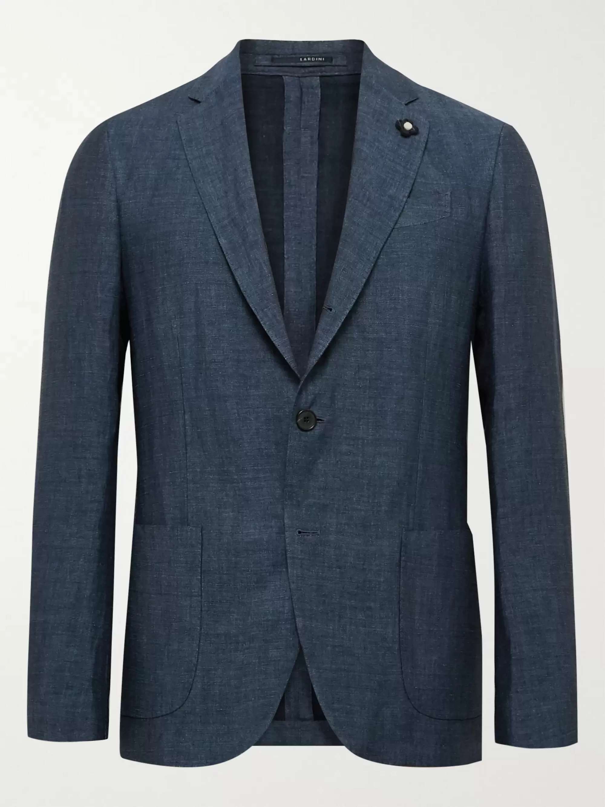 LARDINI Navy Mélange Linen and Tencel-Blend Blazer