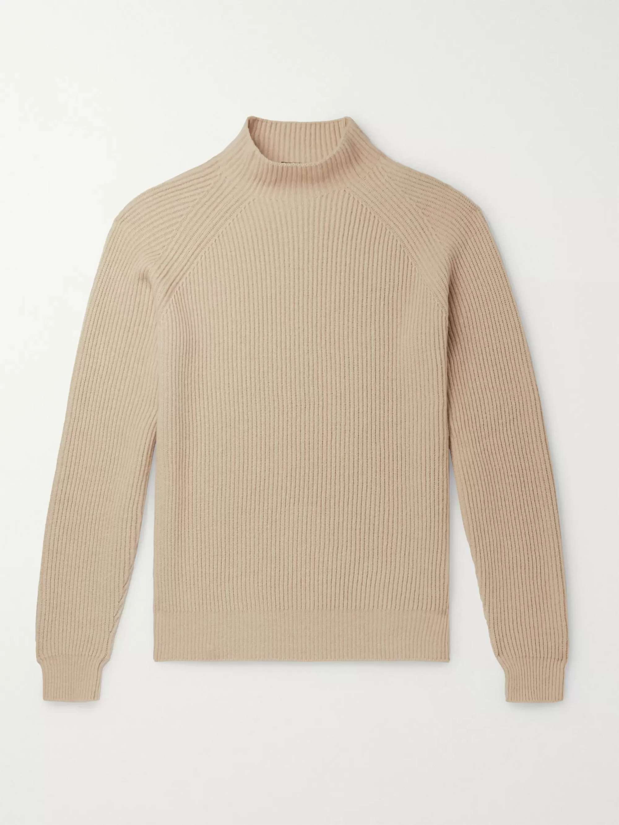mock neck beige sweater