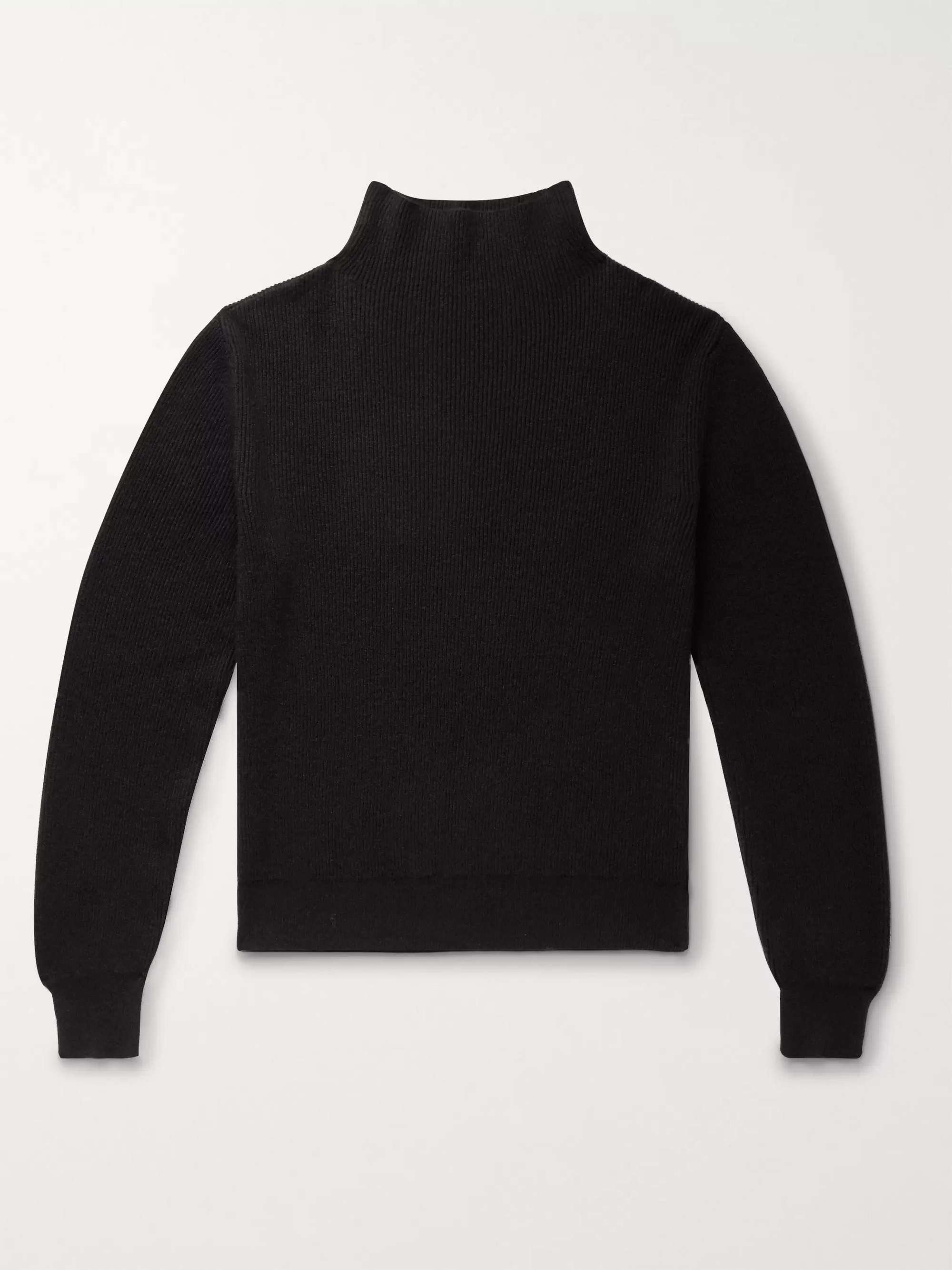 black ribbed mock neck sweater
