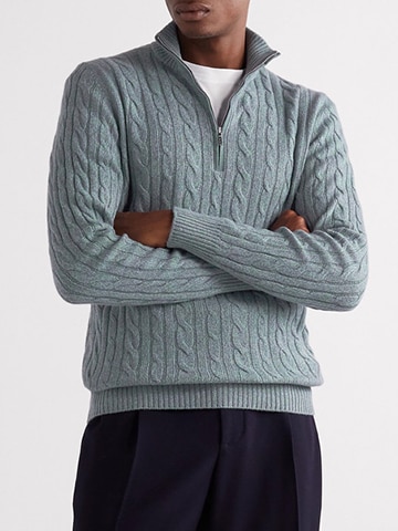 Mens Clothing Sweaters and knitwear Zipped sweaters Corneliani Wool Ribbed-knit Zip-up Sweater in Blue for Men 