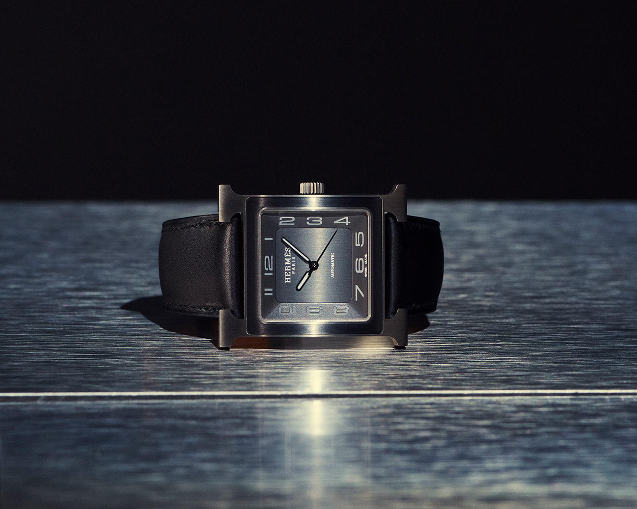 Hermès Black Leather Silver Dial H-Frame Watch HERMÈS TIMEPIECES Heure H Automatic 34mm Titanium Watch, Ref  main image 2
