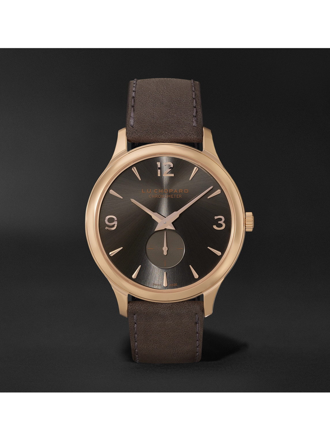 L.U.C XPS Automatic 40mm 18-Karat Rose Gold and Nubuck Watch, Ref. No. 161948-5003