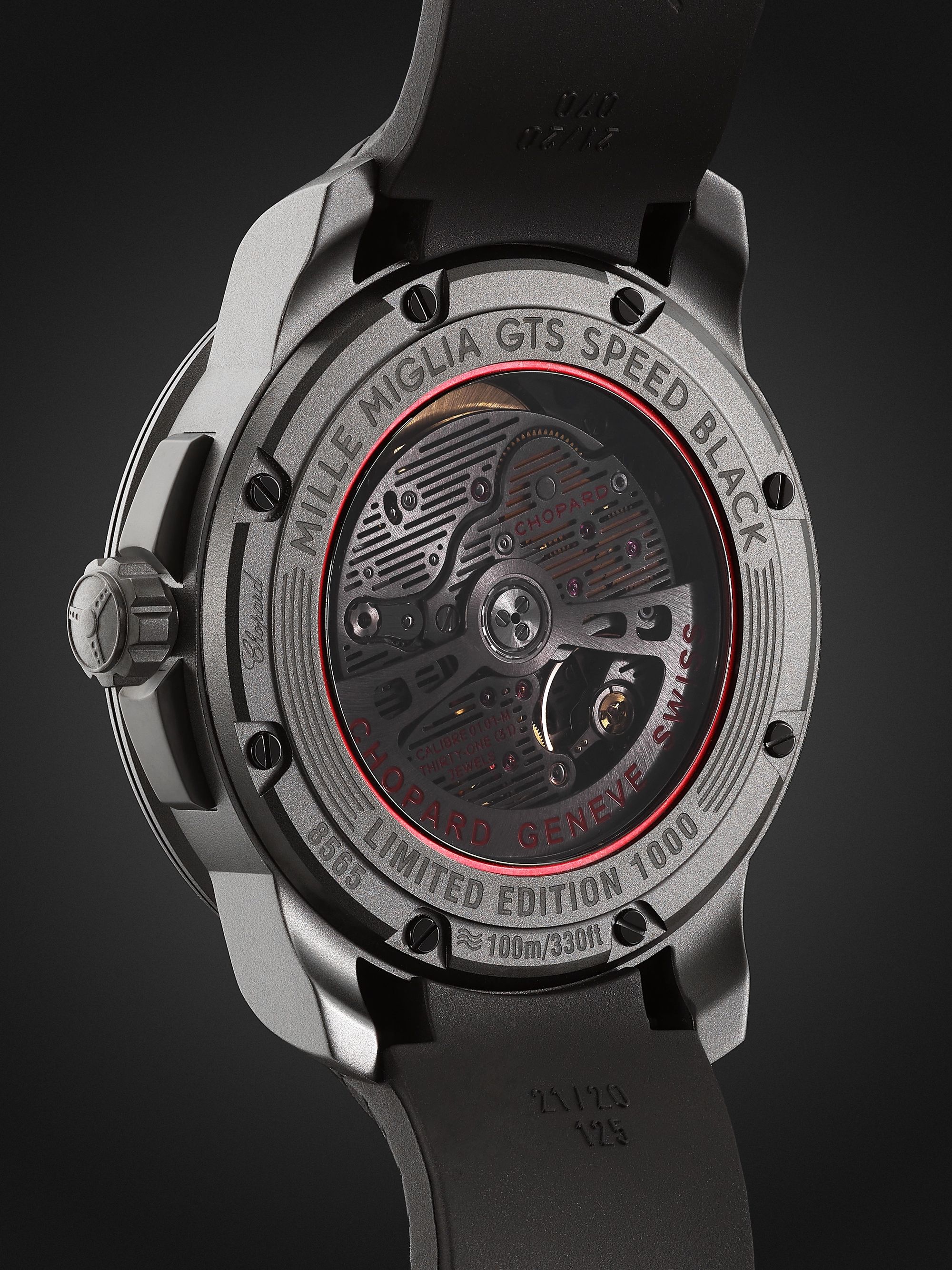 CHOPARD Mille Miglia GTS Speedblack Automatic Speed Limited Edition 43mm DLC-Coated Stainless Steel and Rubber Watch, Ref. No. 168565-3002