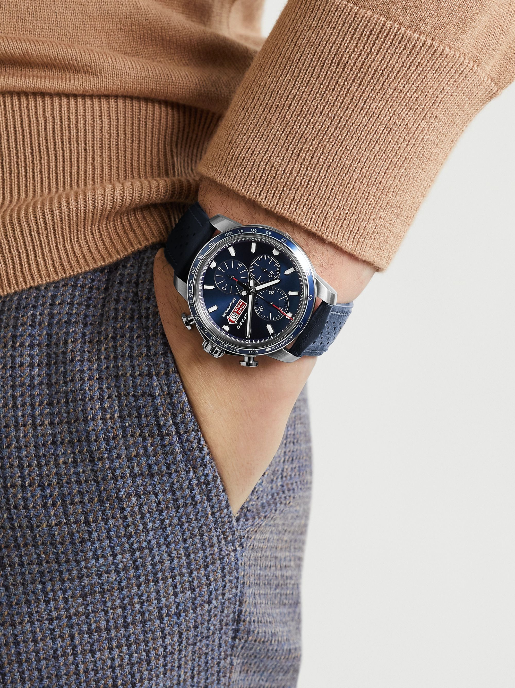 Mille Miglia GTS Azzurro Chrono Automatic Limited Edition 44mm Stainless Steel and Leather Watch, Ref. No. 168571-3007