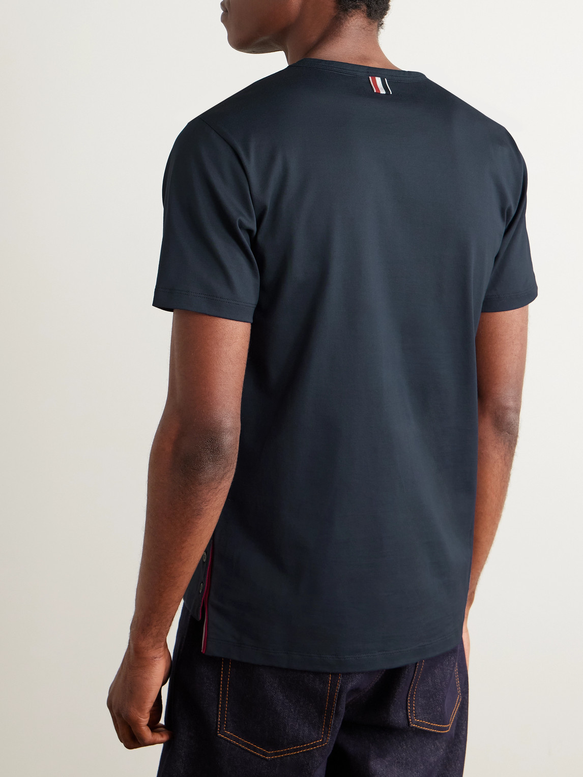 Thom Browne Jersey Cotton Short Sleeve Pocket Tee In Blue