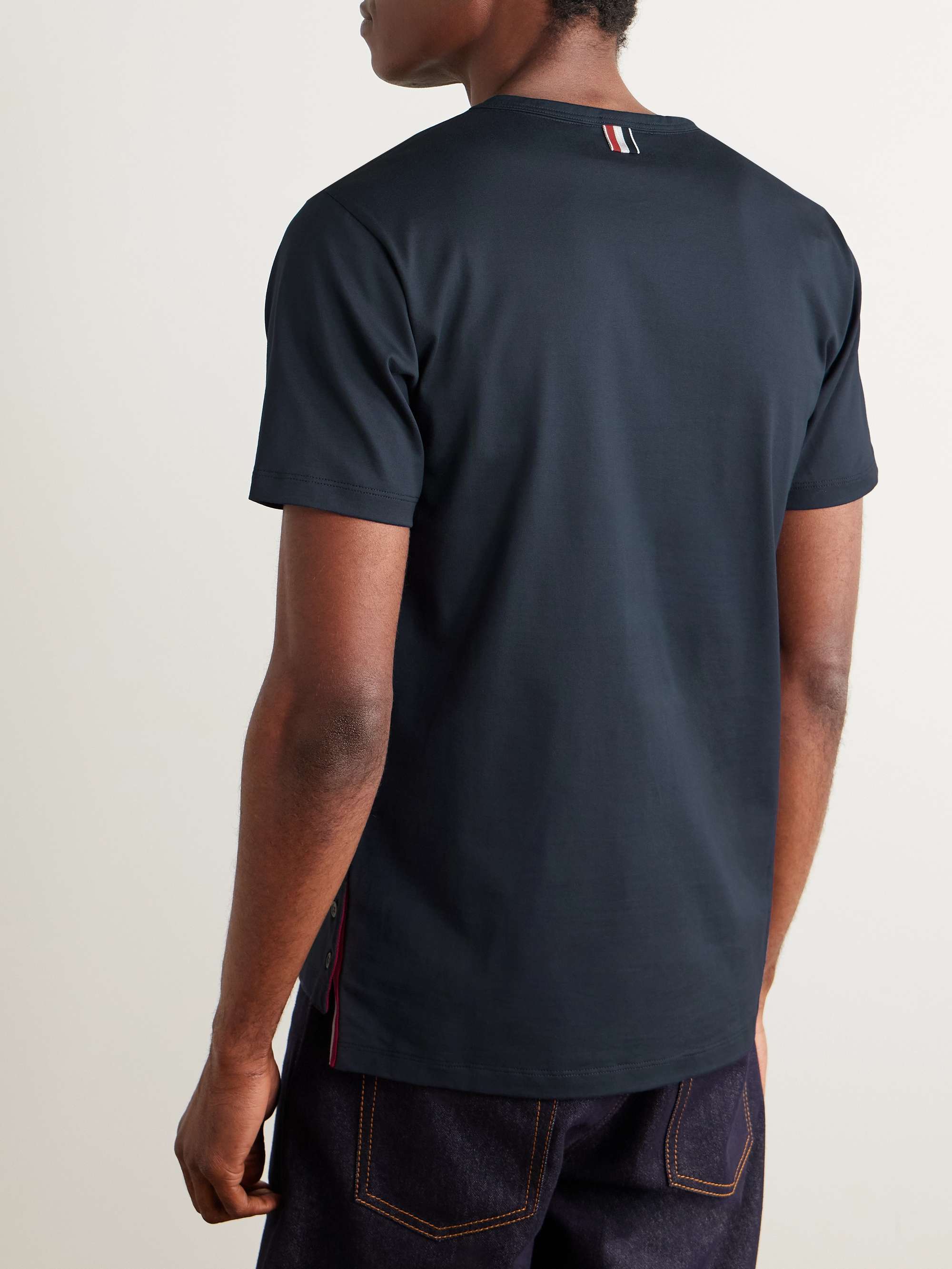 THOM BROWNE Slim-Fit Grosgrain-Trimmed Cotton-Jersey T-Shirt