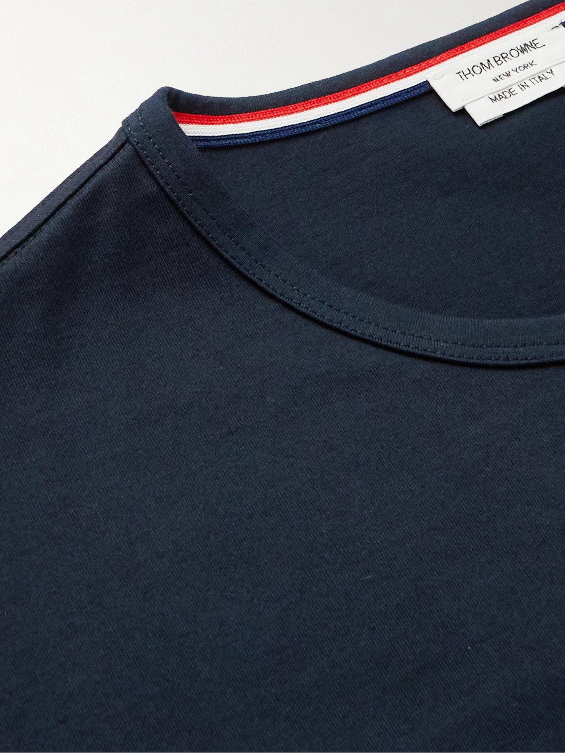 Shop Thom Browne Slim-fit Grosgrain-trimmed Cotton-jersey T-shirt In Navy