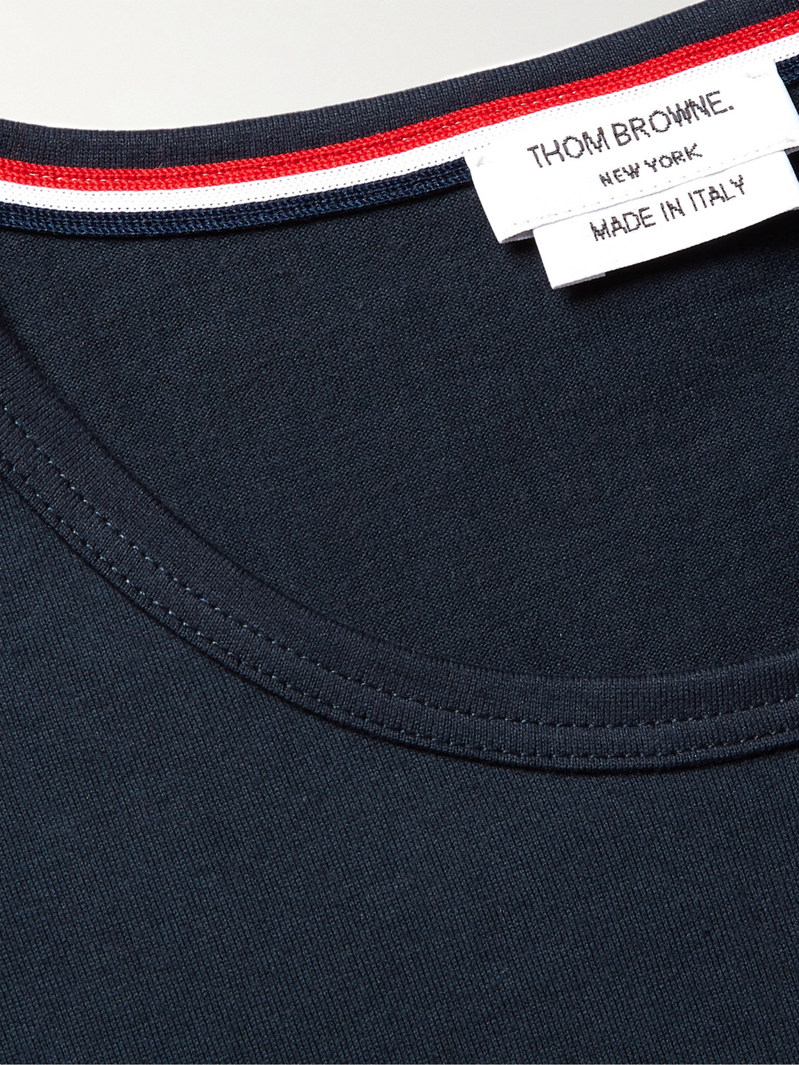 Shop Thom Browne Slim-fit Grosgrain-trimmed Cotton-jersey T-shirt In Navy