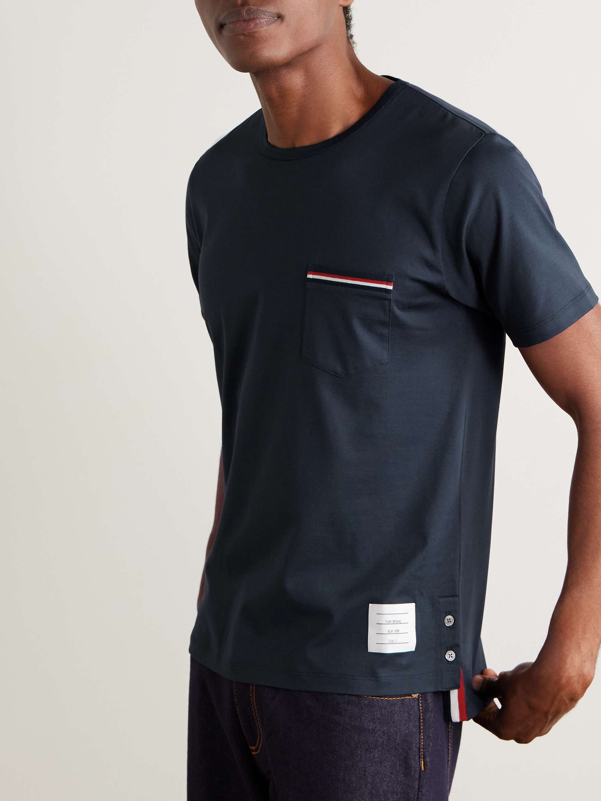 THOM BROWNE Slim-Fit Grosgrain-Trimmed Cotton-Jersey T-Shirt