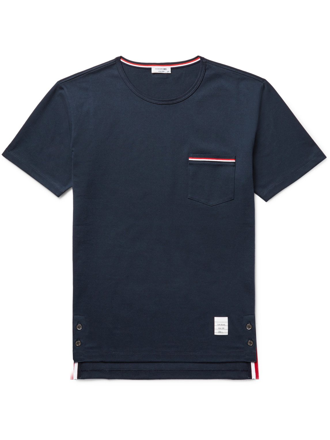 Shop Thom Browne Slim-fit Grosgrain-trimmed Cotton-jersey T-shirt In Navy