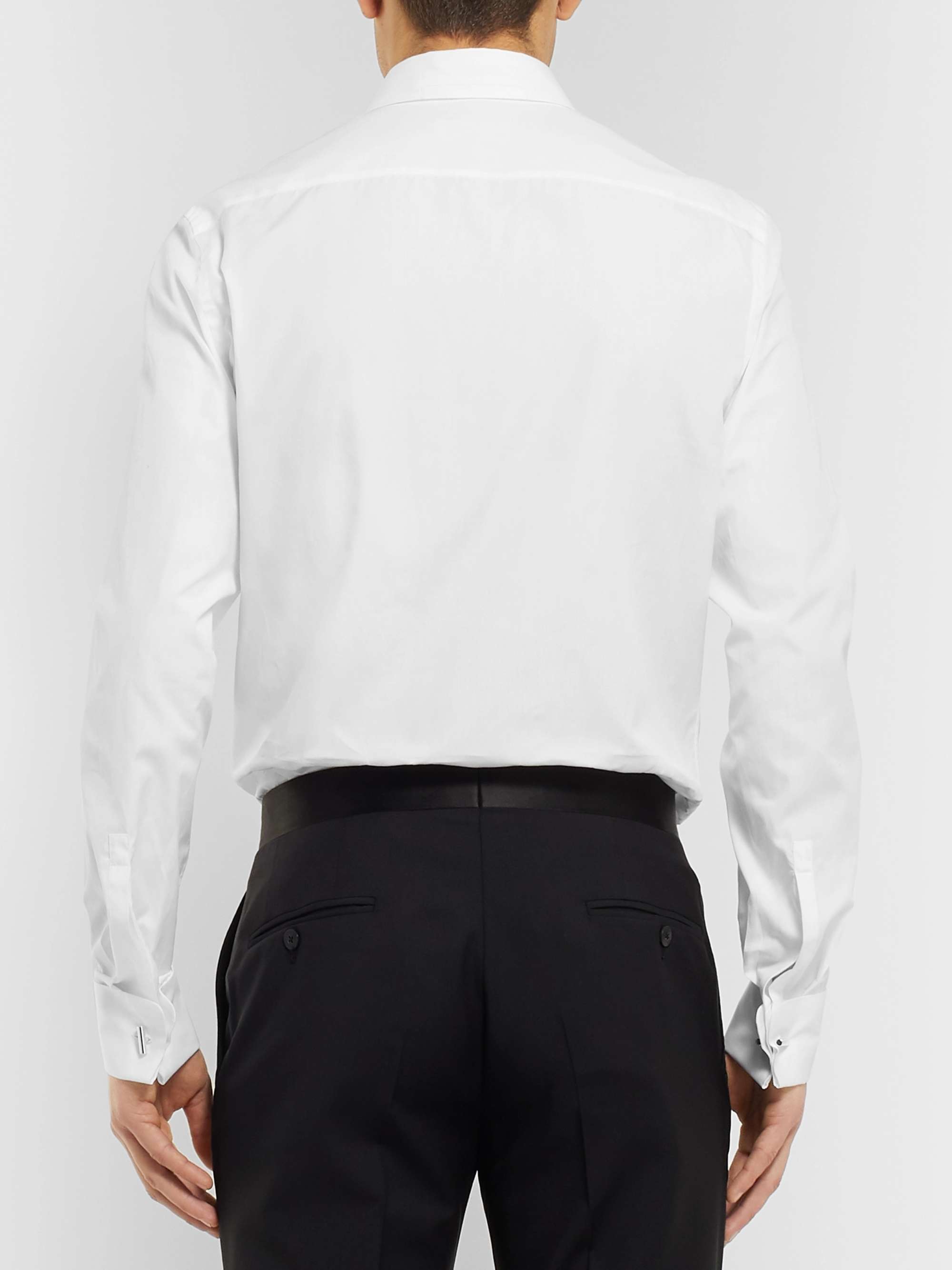 PRADA White Double-Cuff Bib-Front Cotton Tuxedo Shirt