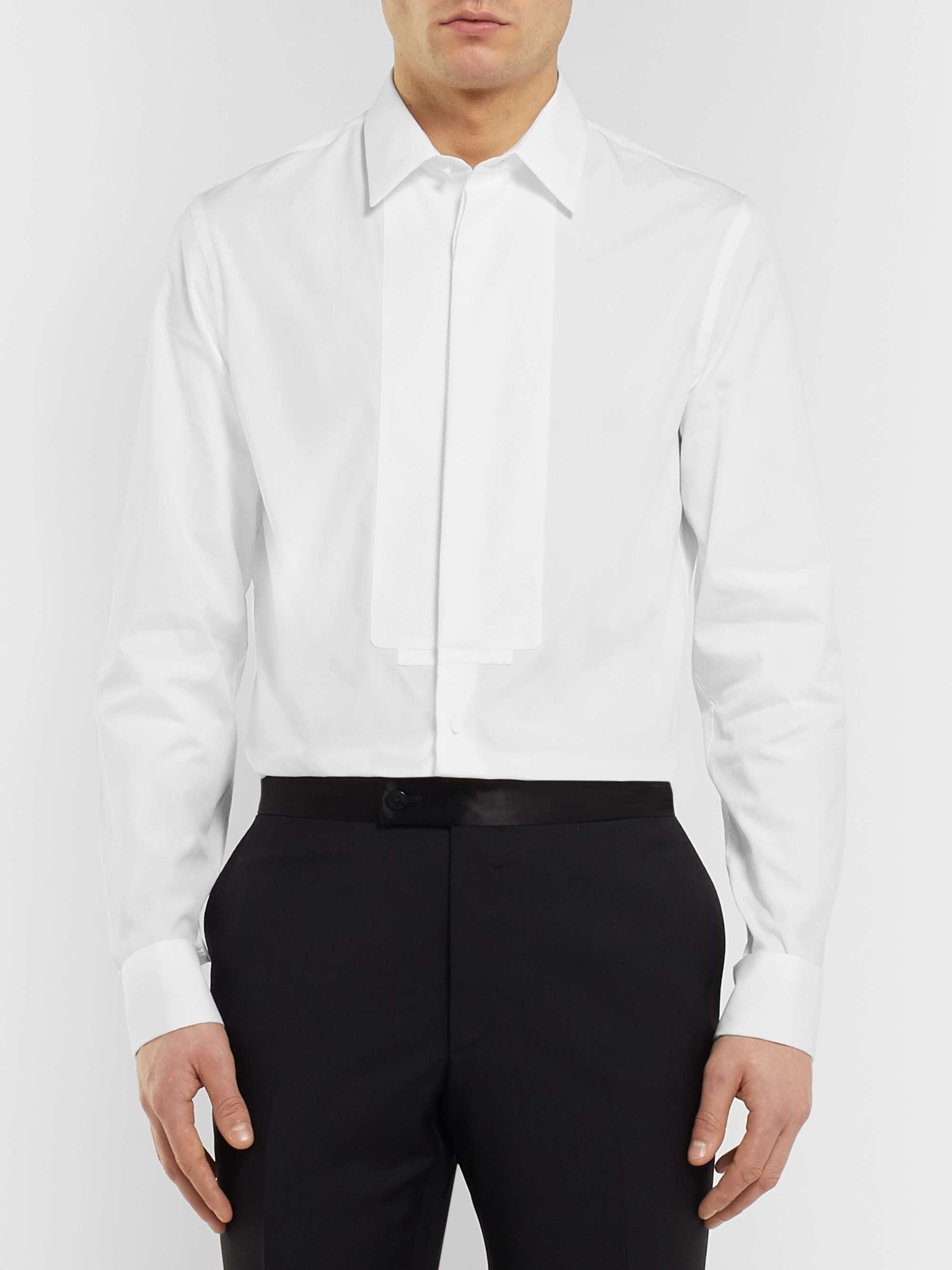 PRADA White Double-Cuff Bib-Front Cotton Tuxedo Shirt