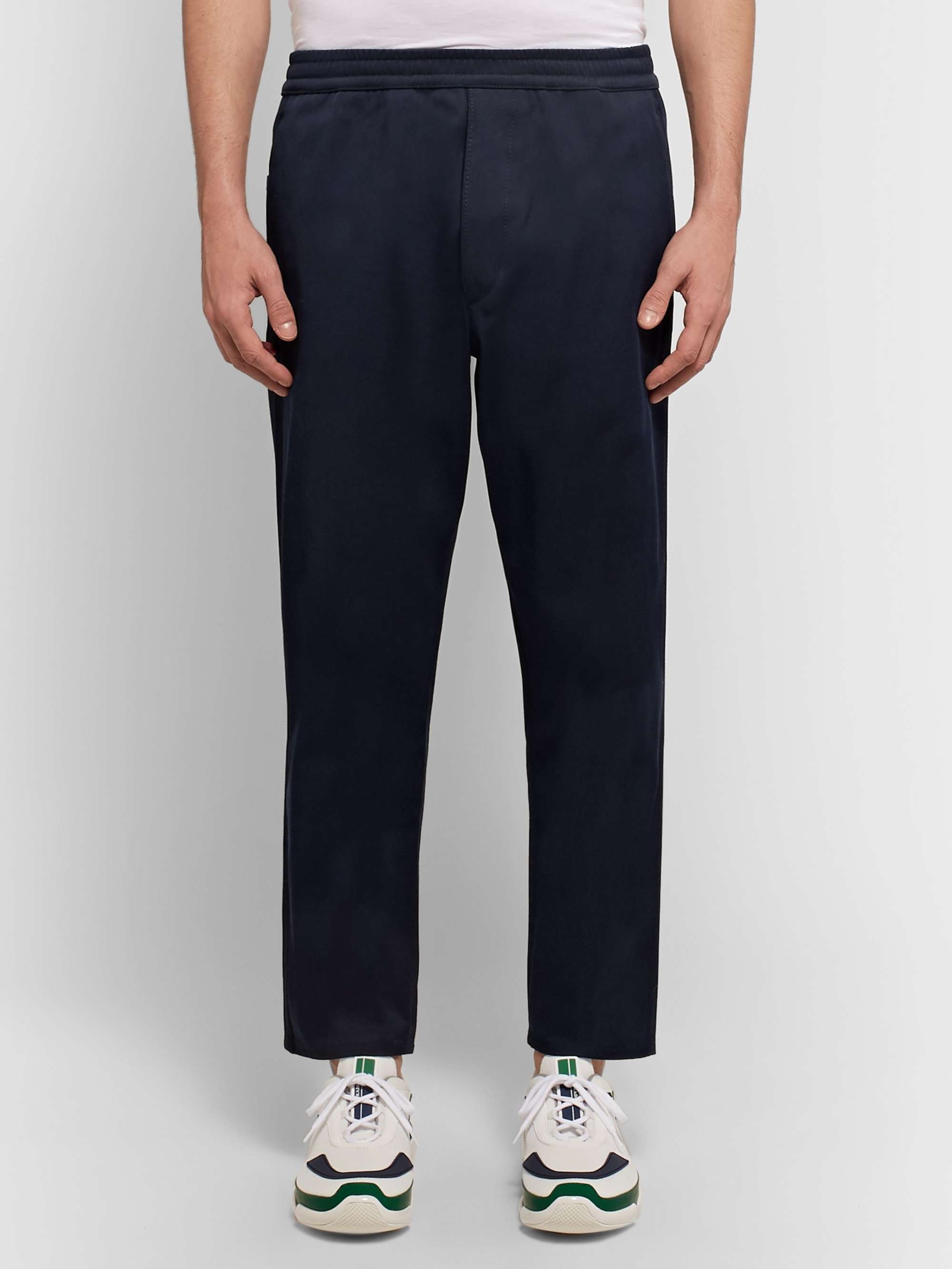 PRADA Navy Cropped Cotton-Twill Trousers