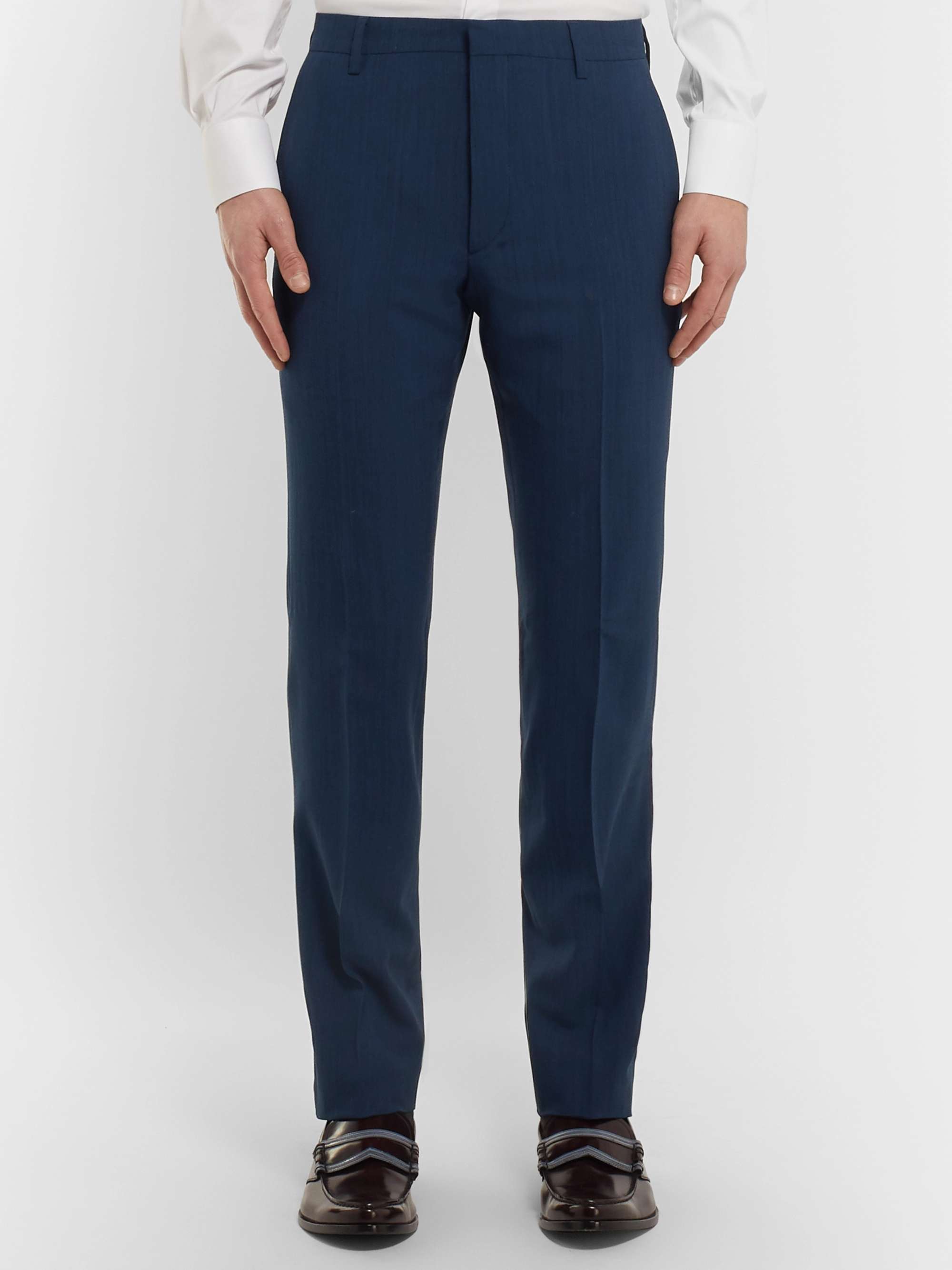 PRADA Navy Slim-Fit Mélange Wool-Blend Suit Trousers