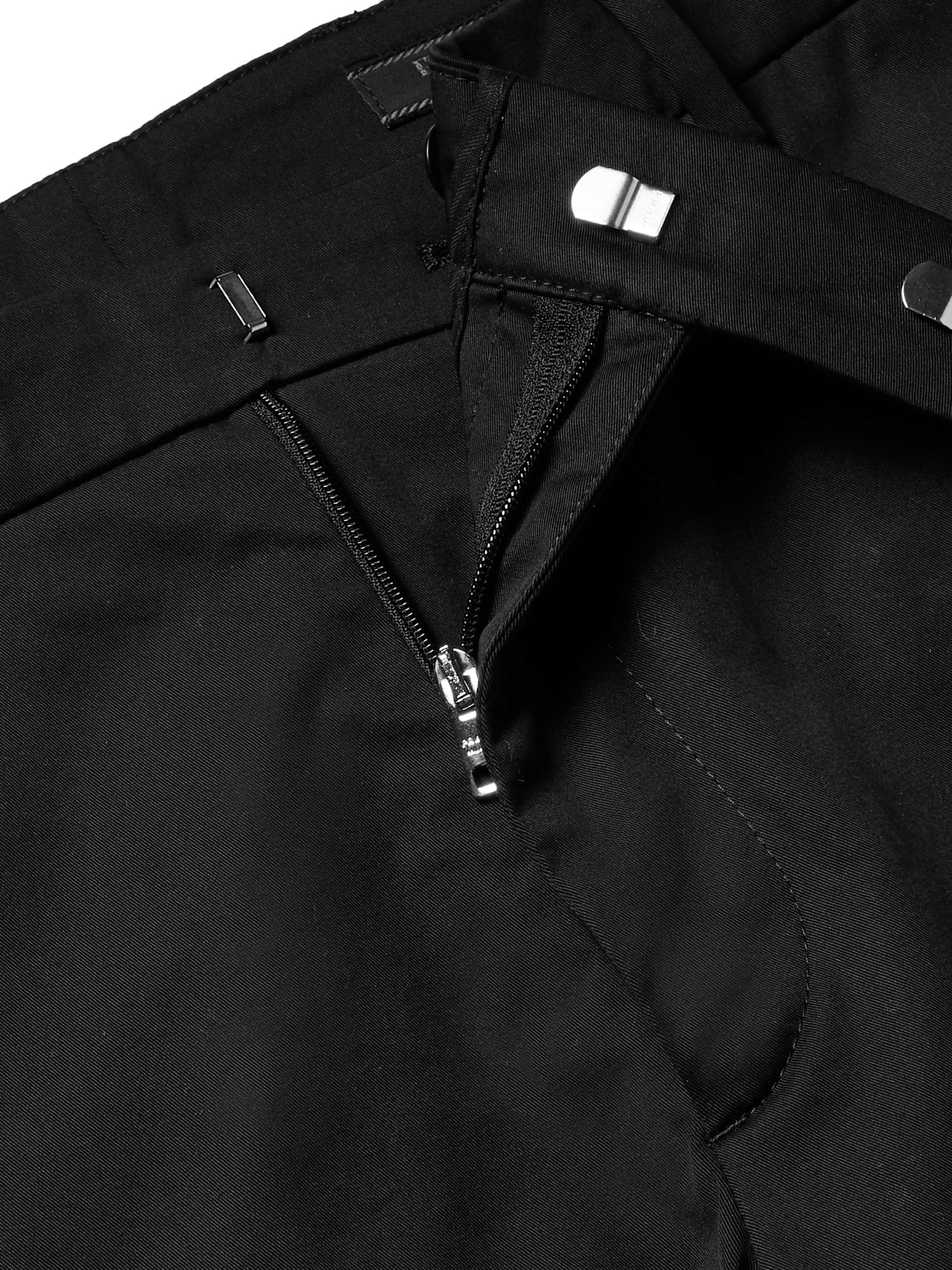 PRADA Black Slim-Fit Tapered Stretch-Cotton Gabardine Trousers