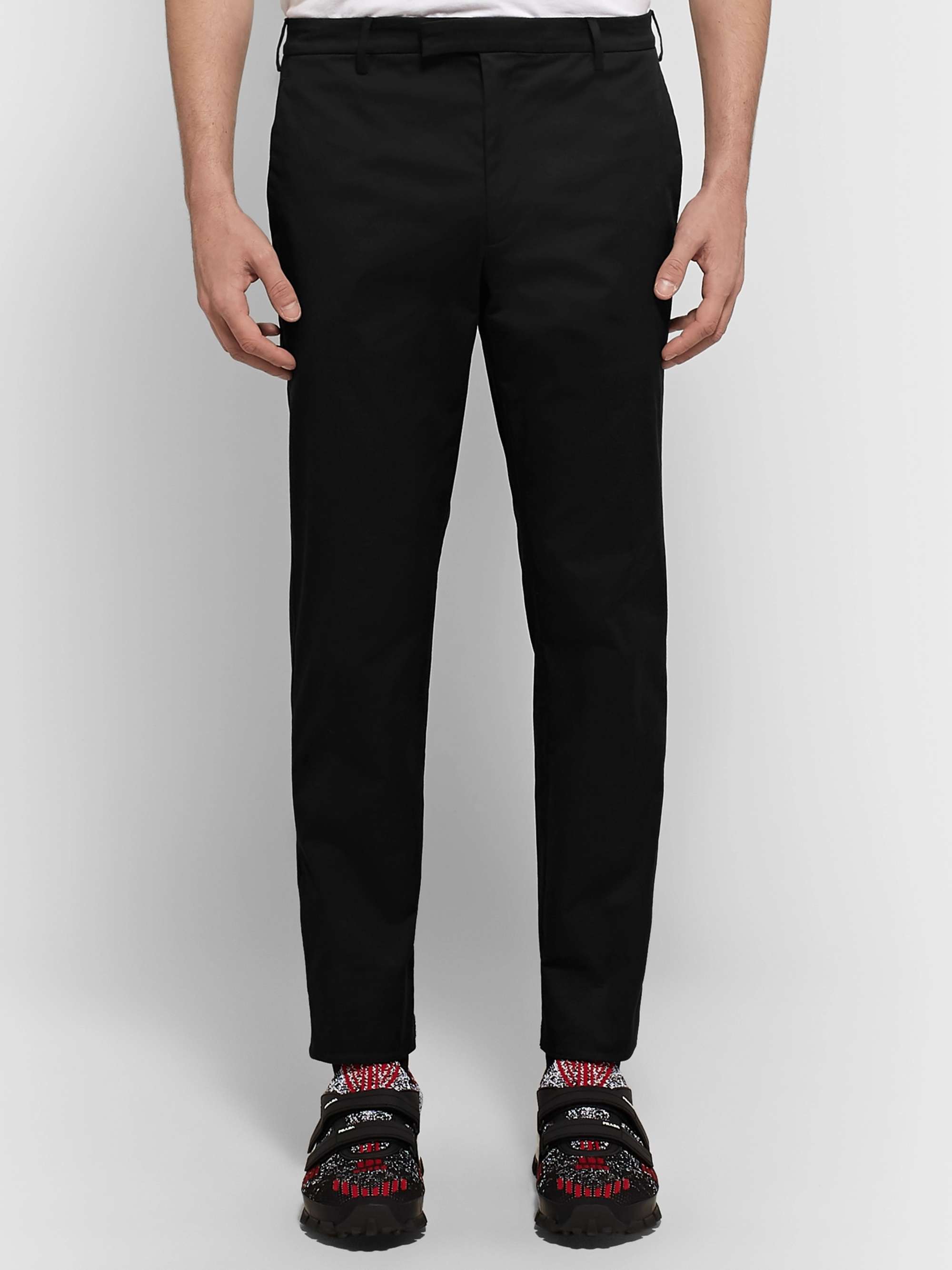PRADA Black Slim-Fit Tapered Stretch-Cotton Gabardine Trousers