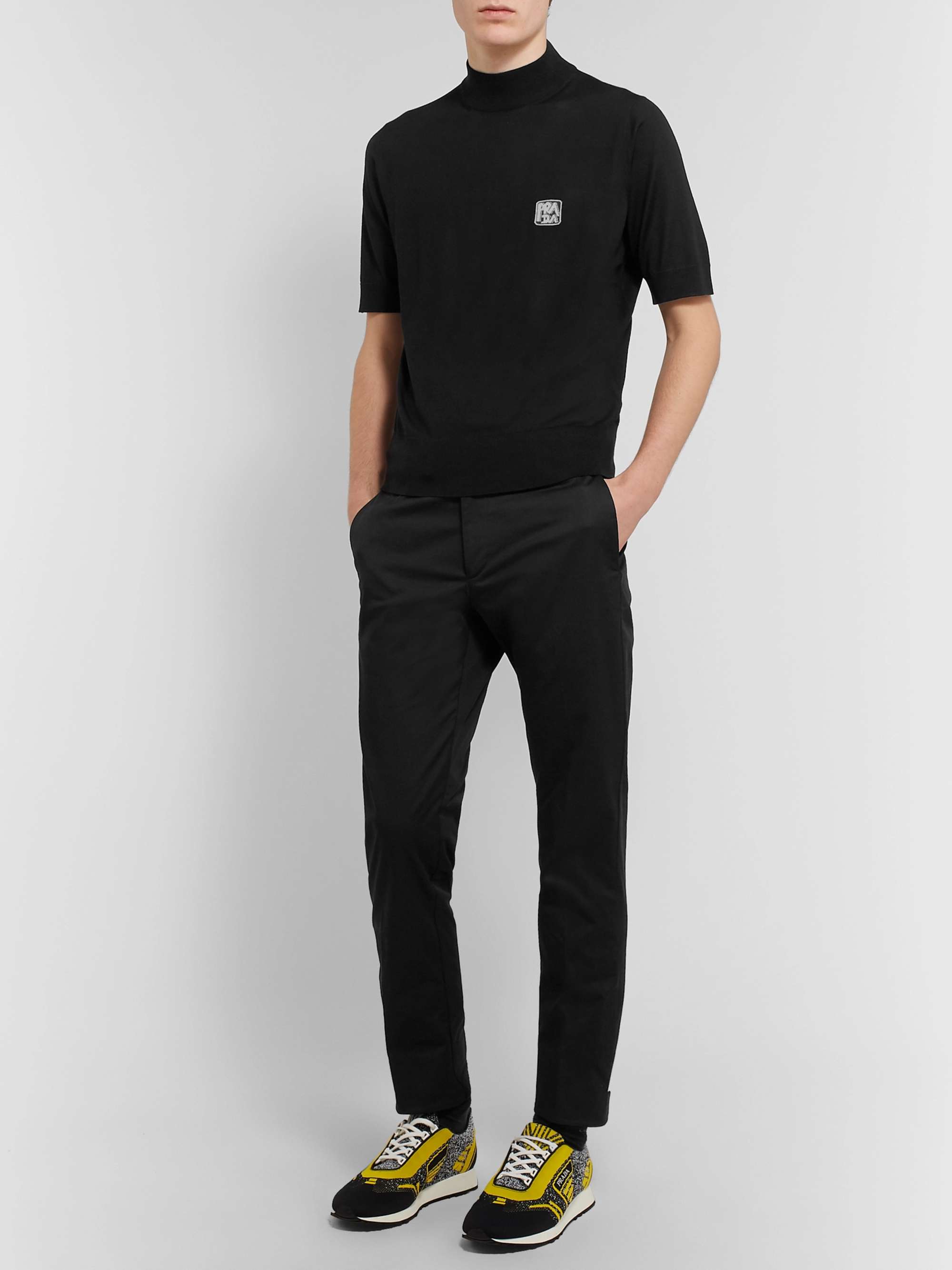 PRADA Logo-Intarsia Mock-Neck Virgin Wool Sweater