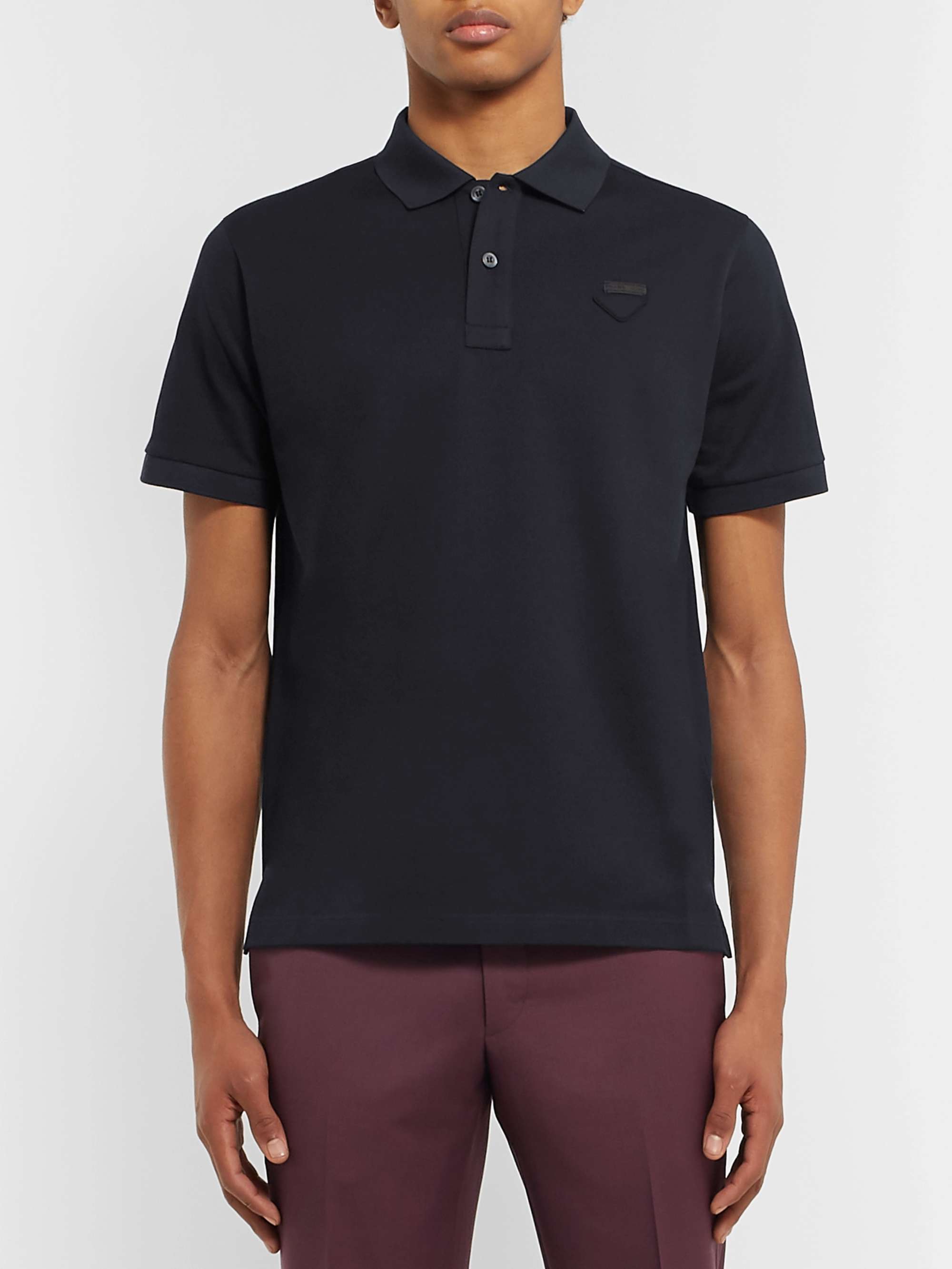 PRADA Logo-Appliquéd Cotton-Piqué Polo Shirt