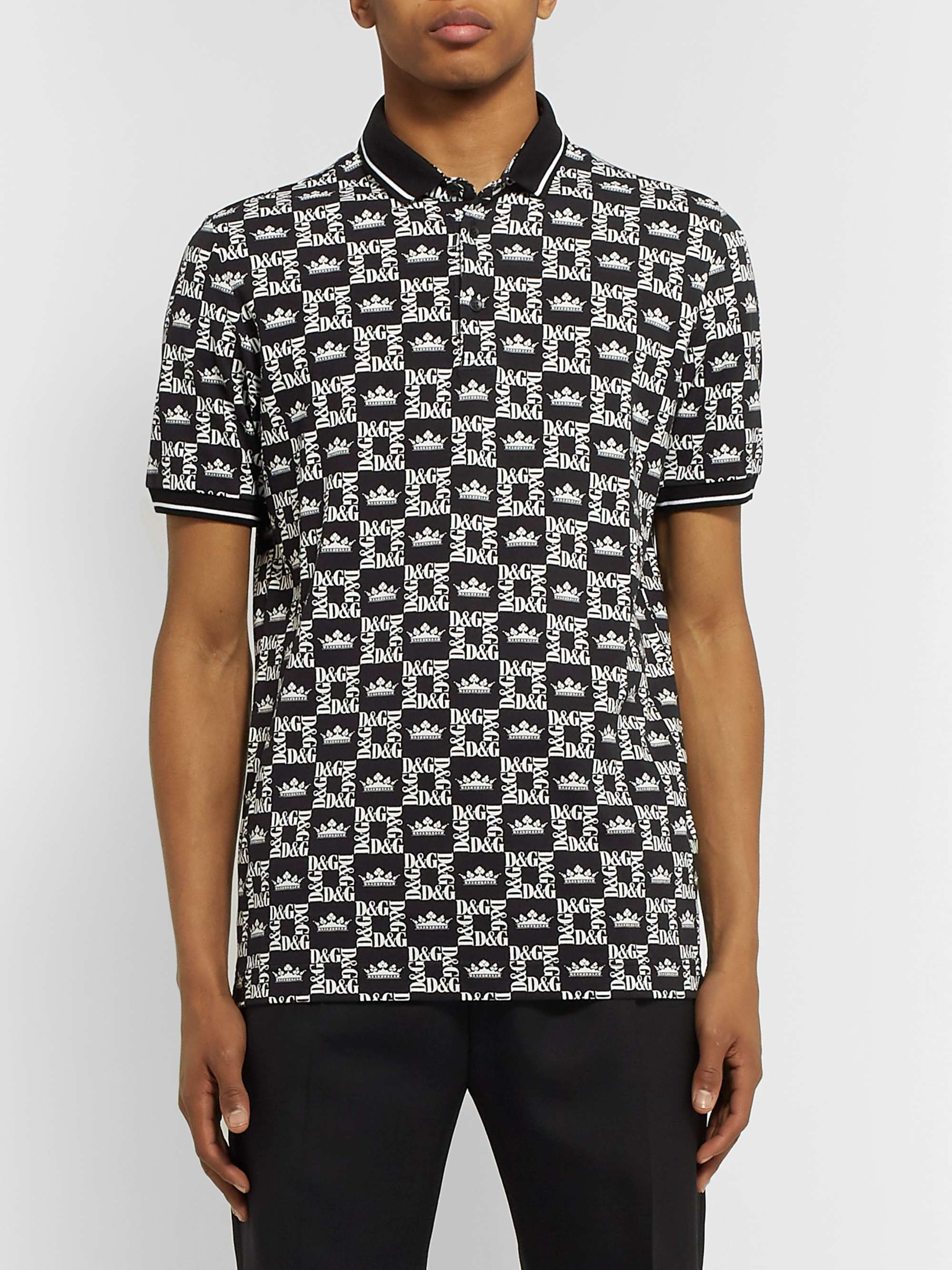 DOLCE&GABBANA Slim-Fit Printed Cotton-Piqué Polo Shirt