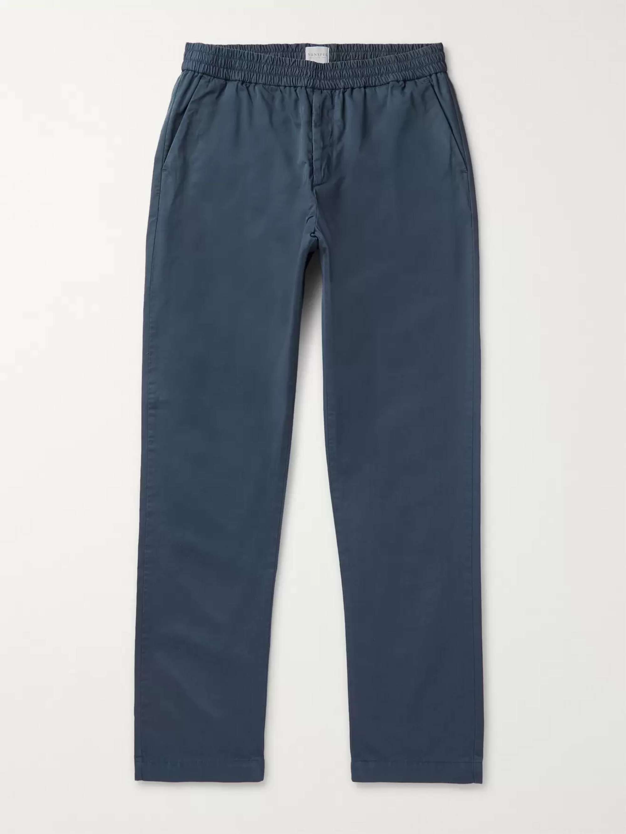 SUNSPEL Navy Garment-Dyed Cotton-Twill Drawstring Trousers