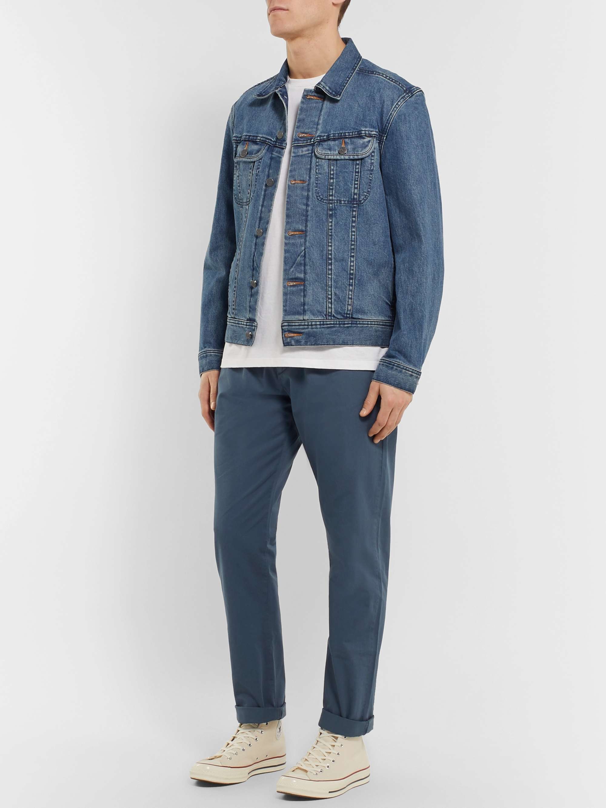 SUNSPEL Navy Garment-Dyed Cotton-Twill Drawstring Trousers