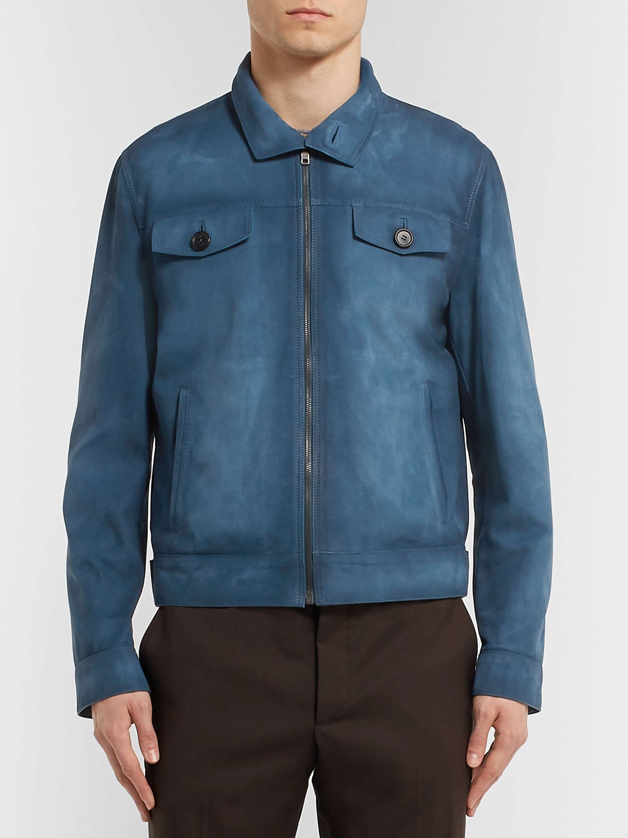 PRADA Burnished-Leather Blouson Jacket