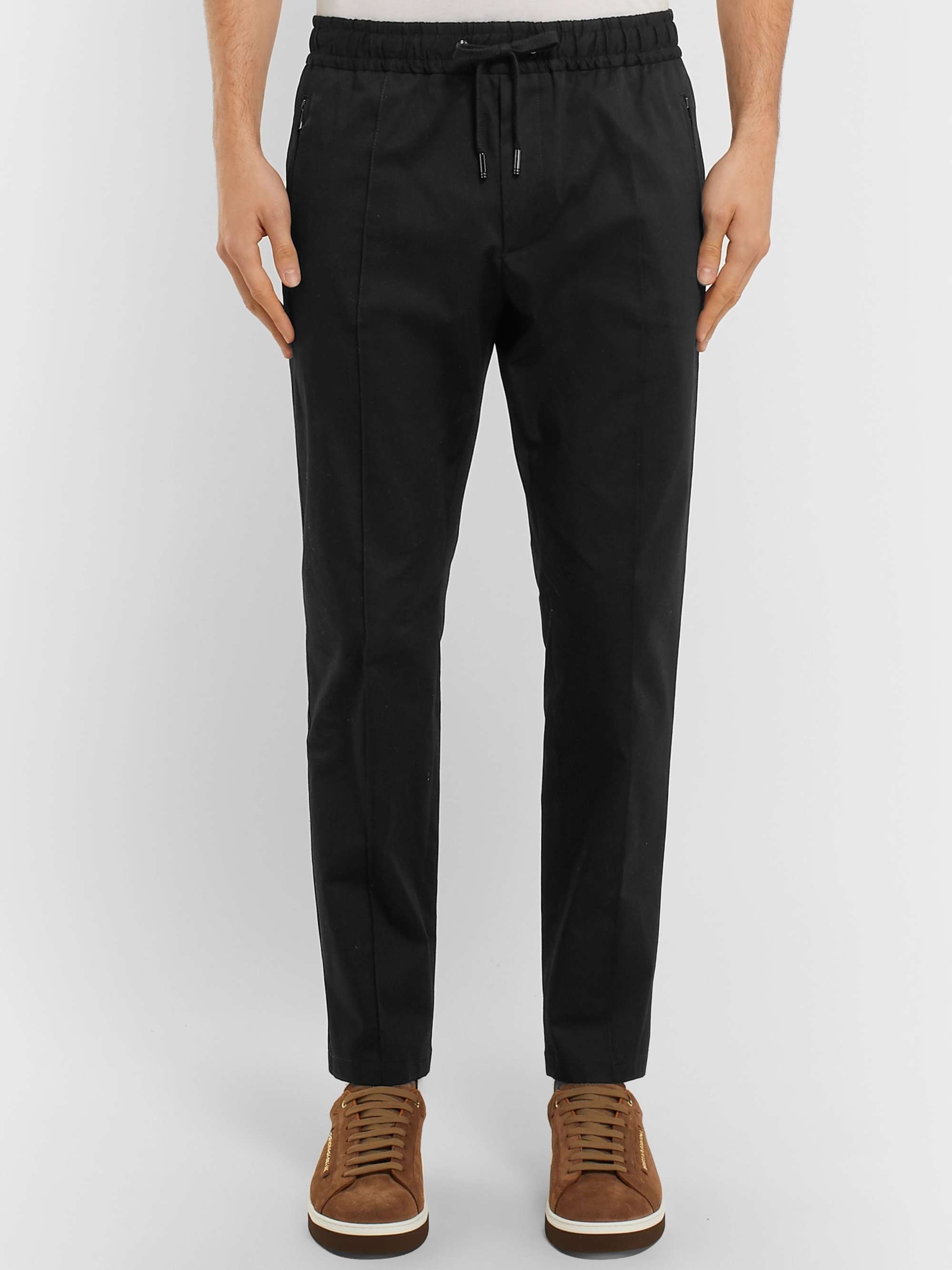 DOLCE&GABBANA Slim-Fit Tapered Stretch-Cotton Twill Drawstring Trousers