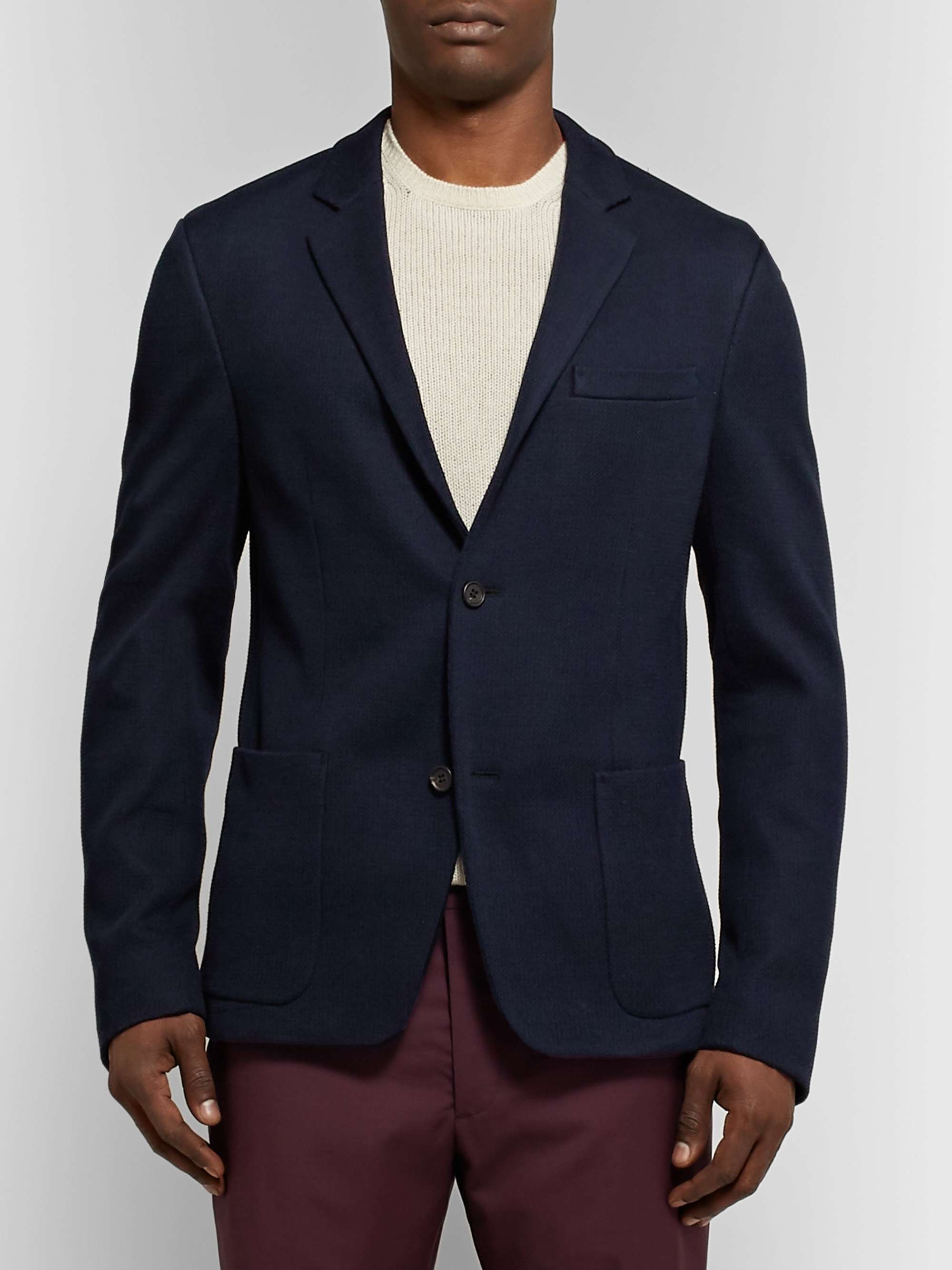 PRADA Storm-Blue Slim-Fit Cotton-Piqué Blazer