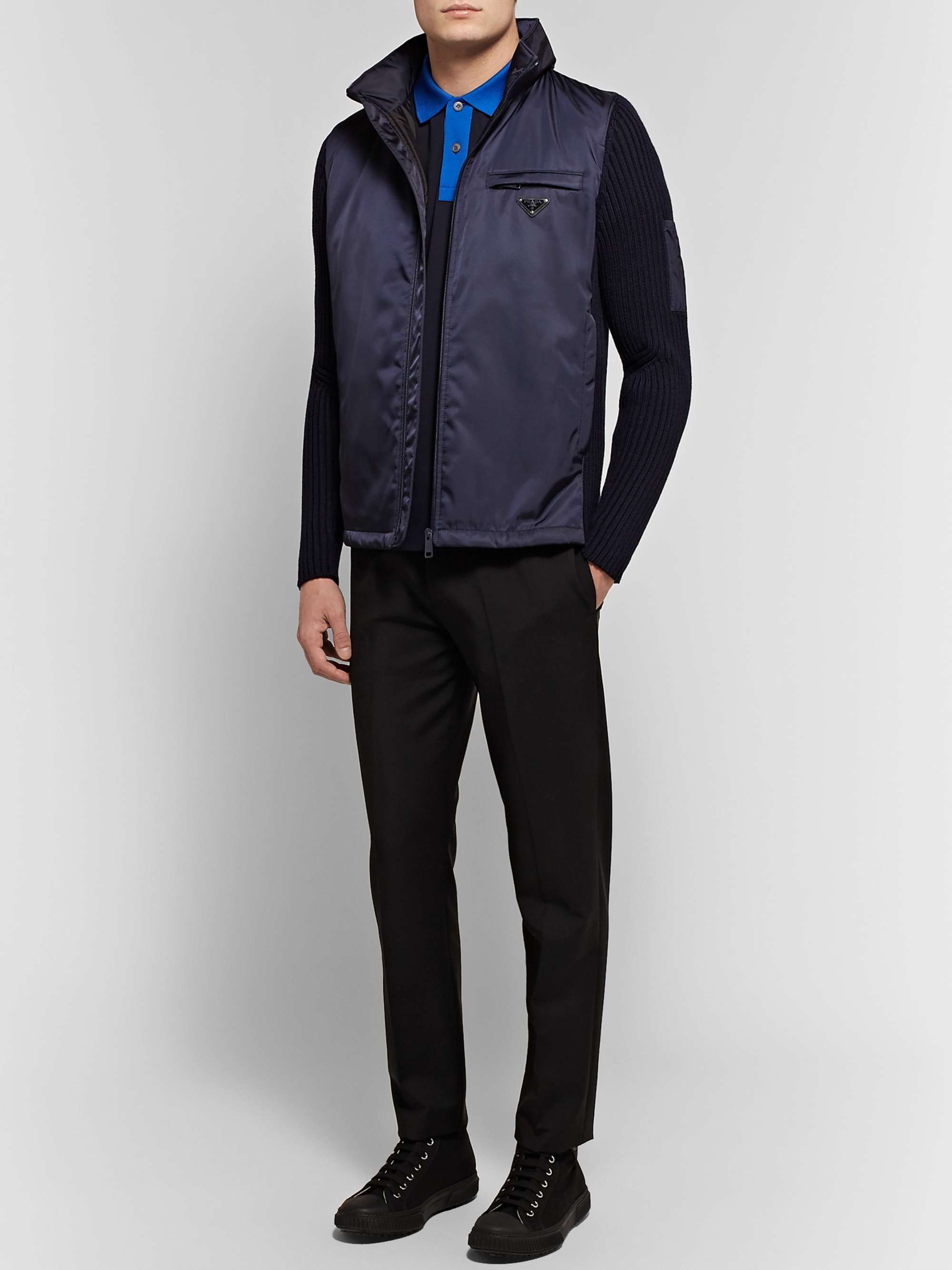 PRADA Slim-Fit Logo-Appliquéd Contrast-Tipped Cotton-Piqué Polo Shirt