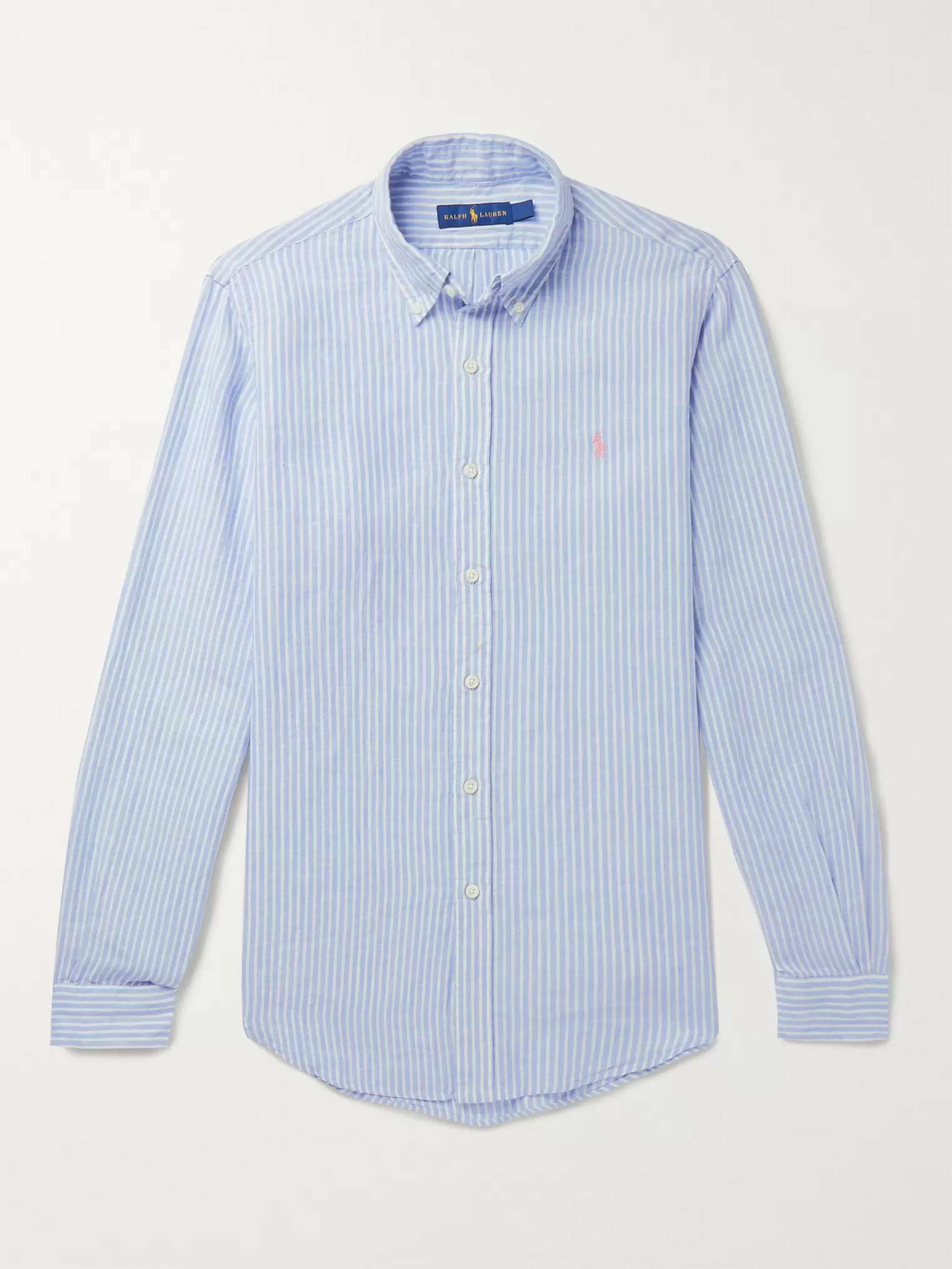 POLO RALPH LAUREN Button-Down Collar Striped Linen Shirt for Men | MR ...