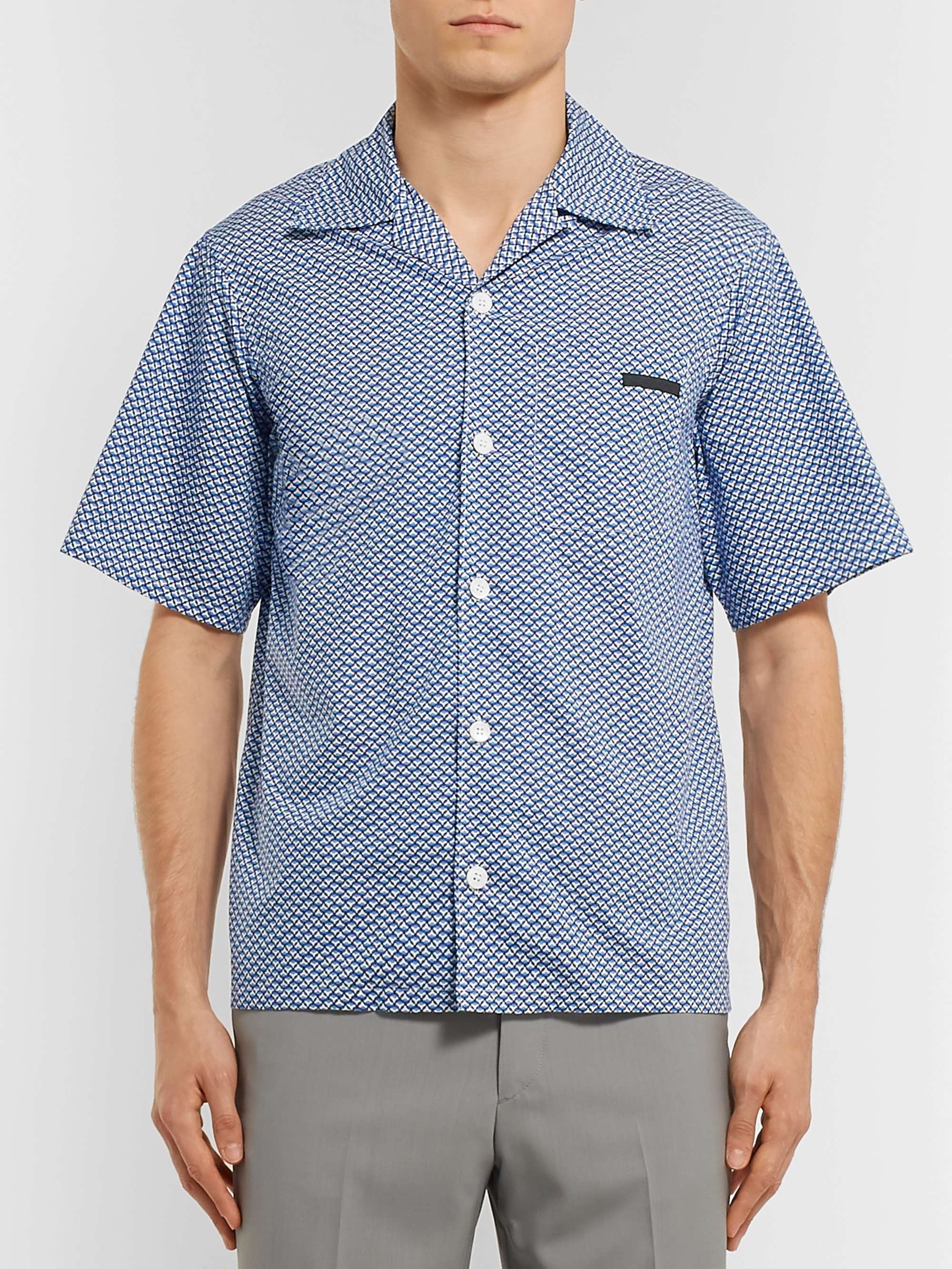 PRADA Camp-Collar Printed Cotton-Poplin Shirt