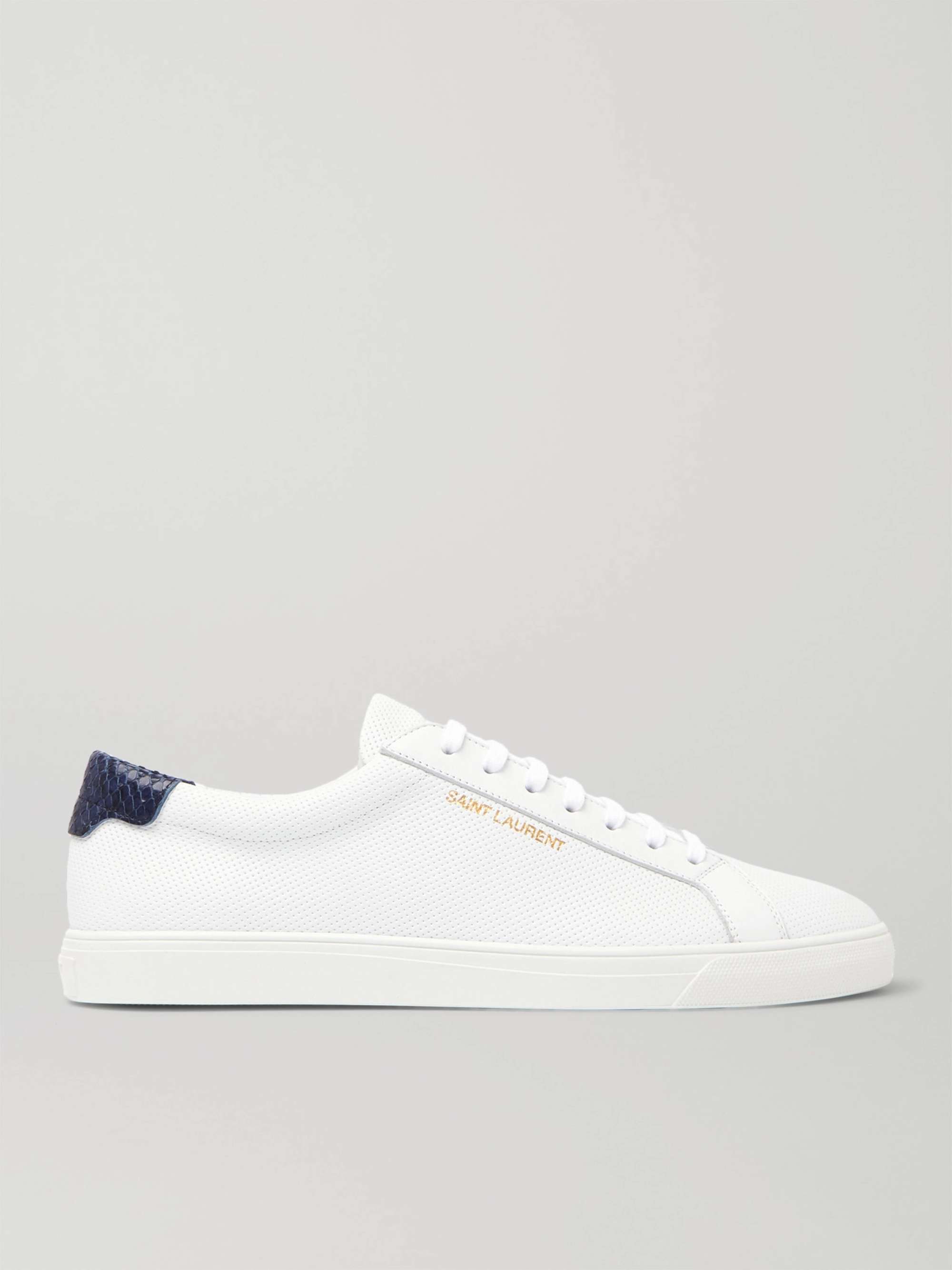 SAINT LAURENT Andy Snake Effect-Trimmed Perforated Leather Sneakers