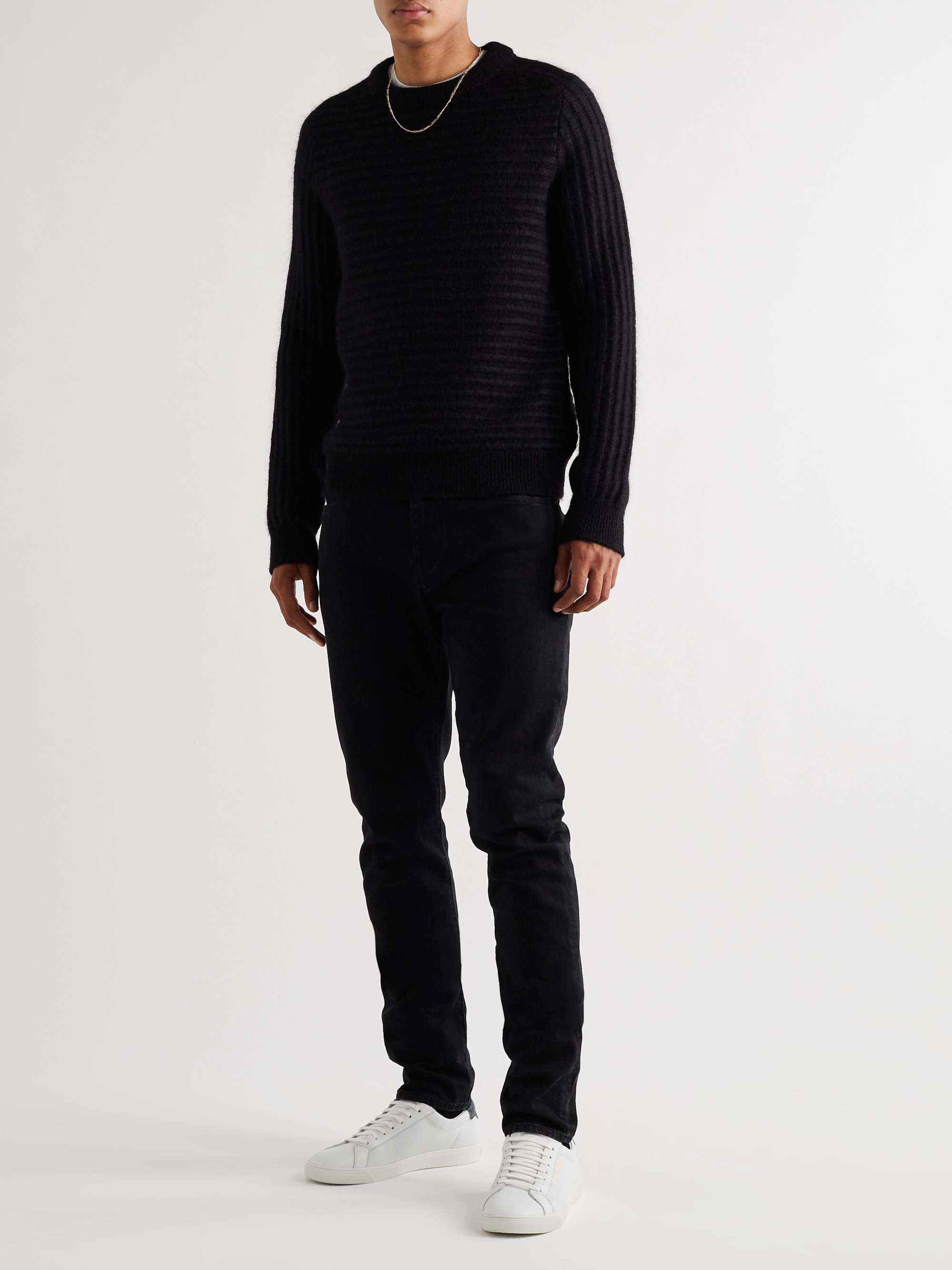 SAINT LAURENT Andy Snake Effect-Trimmed Perforated Leather Sneakers