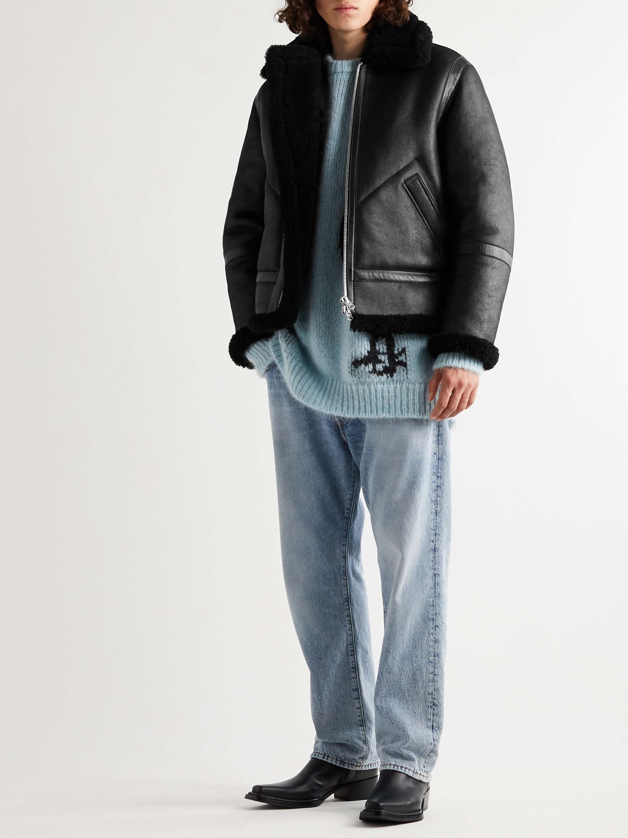 ACNE STUDIOS Shearling-Lined Full-Grain Leather Jacket for Men MR