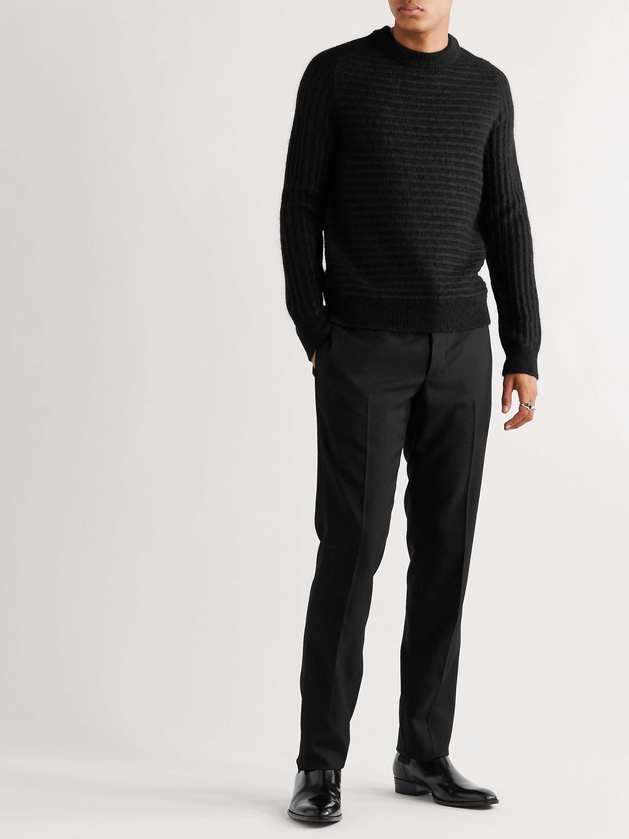 SAINT LAURENT Striped Wool and Mohair-Blend Sweater